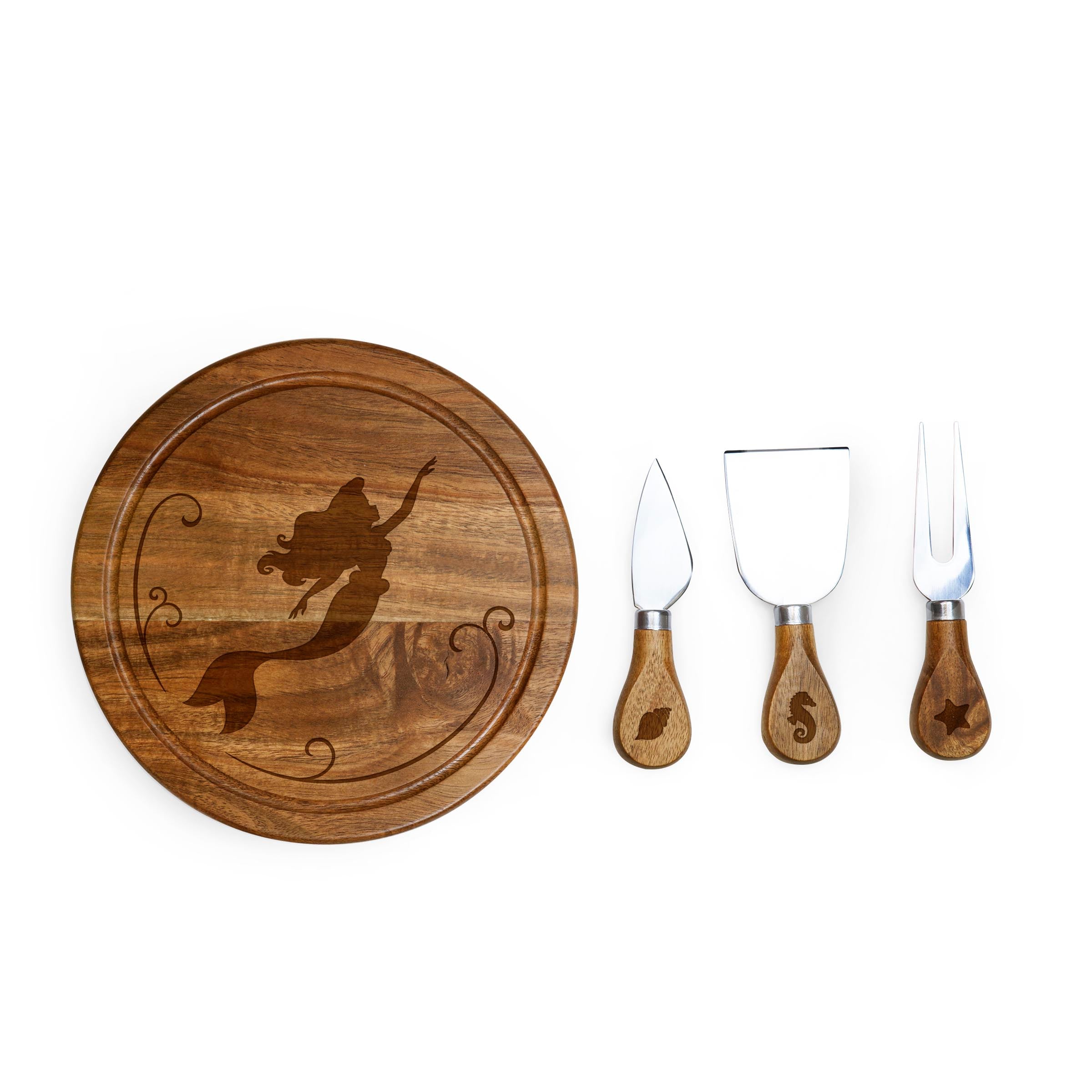 Little Mermaid - Acacia Brie Cheese Cutting Board & Tools Set