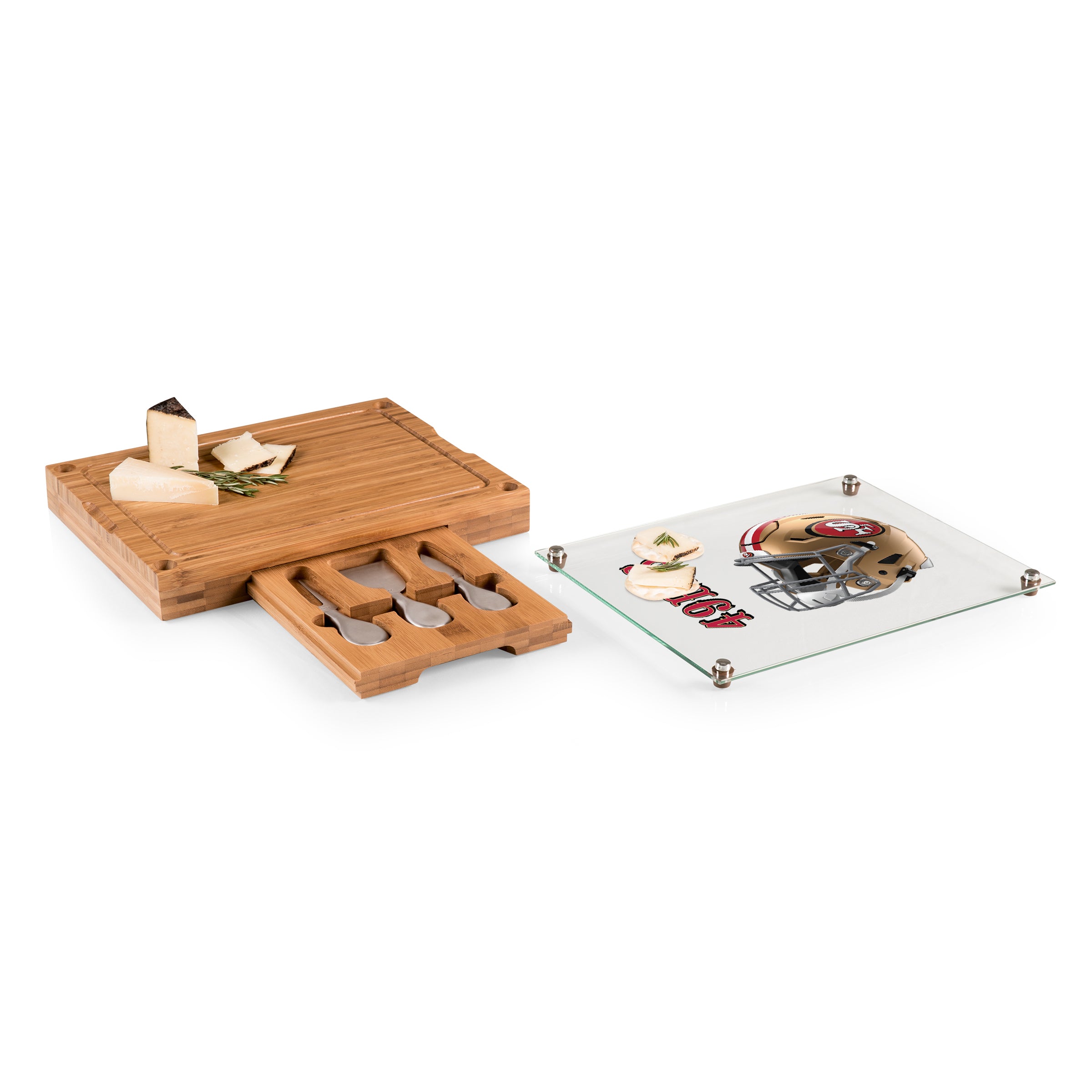 San Francisco 49ers - Concerto Glass Top Cheese Cutting Board & Tools Set
