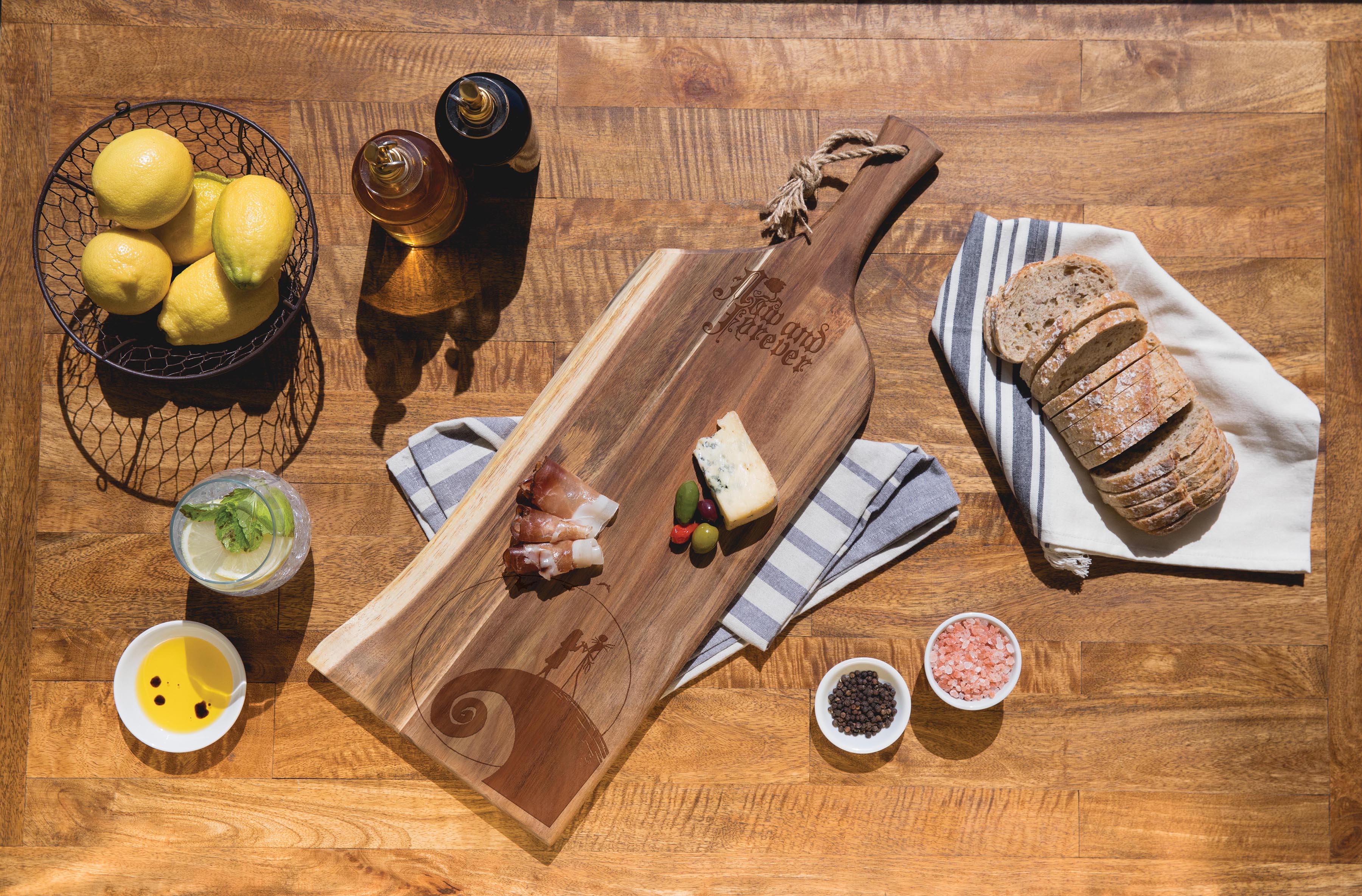 Nightmare Before Christmas Jack & Sally - Artisan 24" Acacia Charcuterie Board