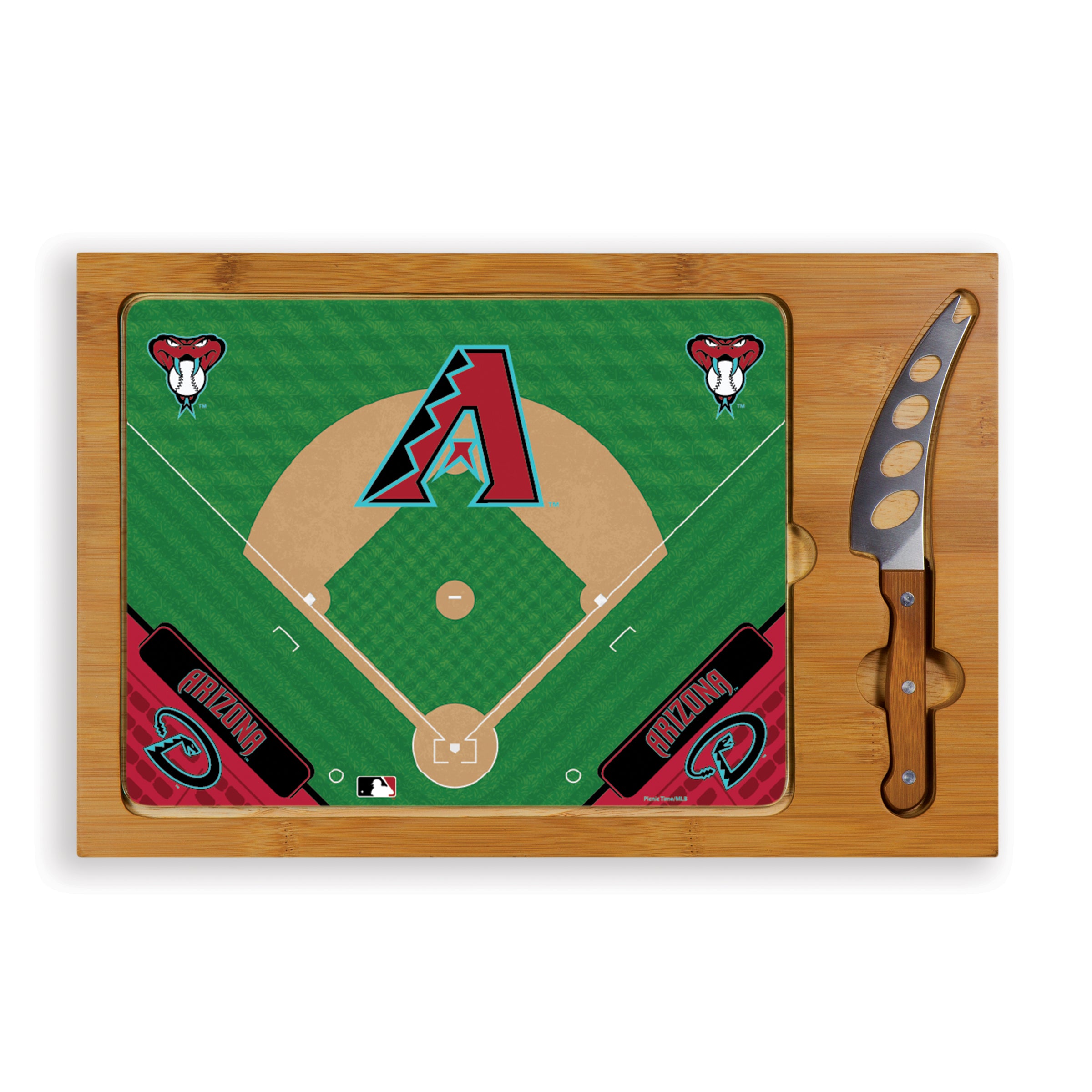 Arizona Diamondbacks Baseball Diamond - Icon Glass Top Cutting Board & Knife Set