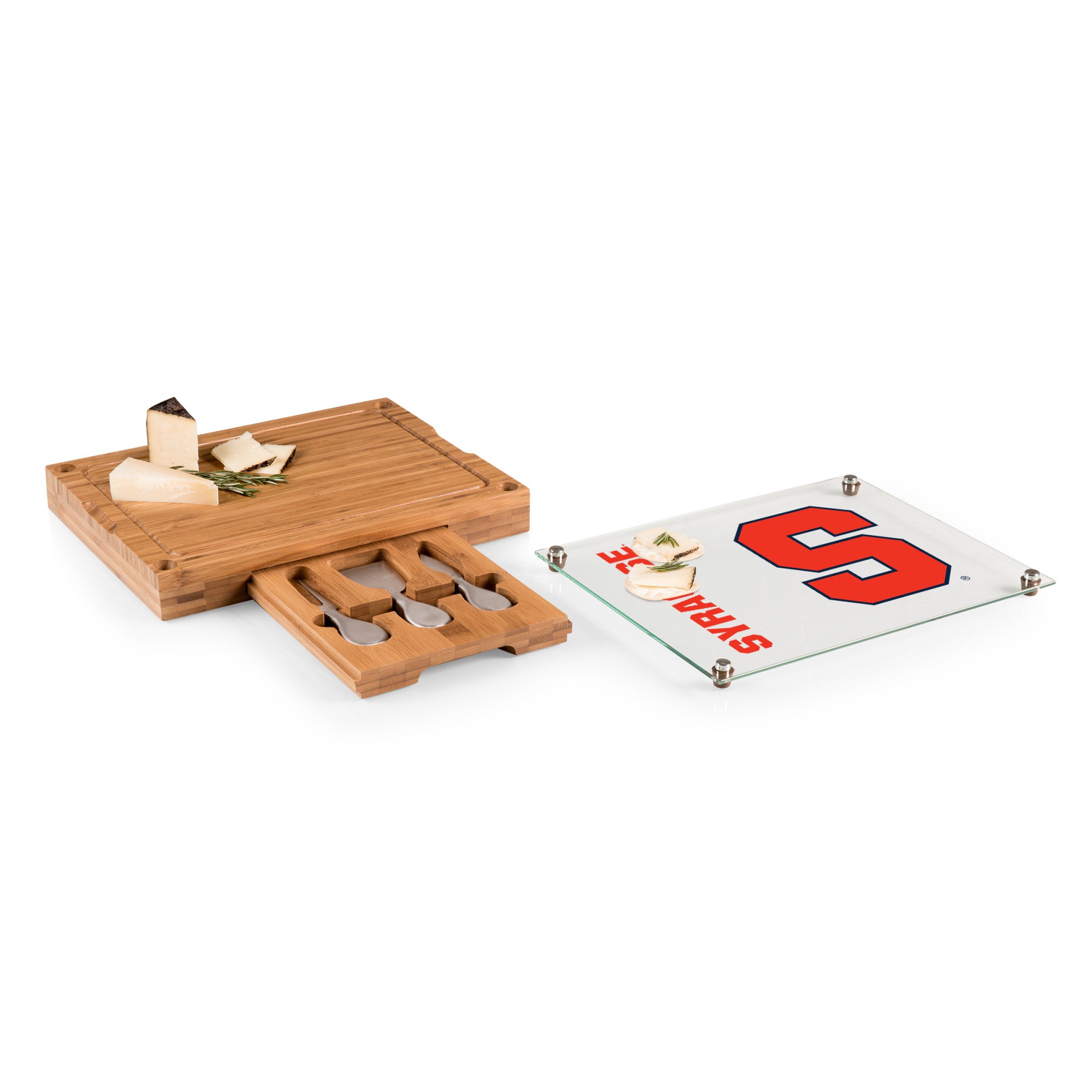 Syracuse Orange - Concerto Glass Top Cheese Cutting Board & Tools Set
