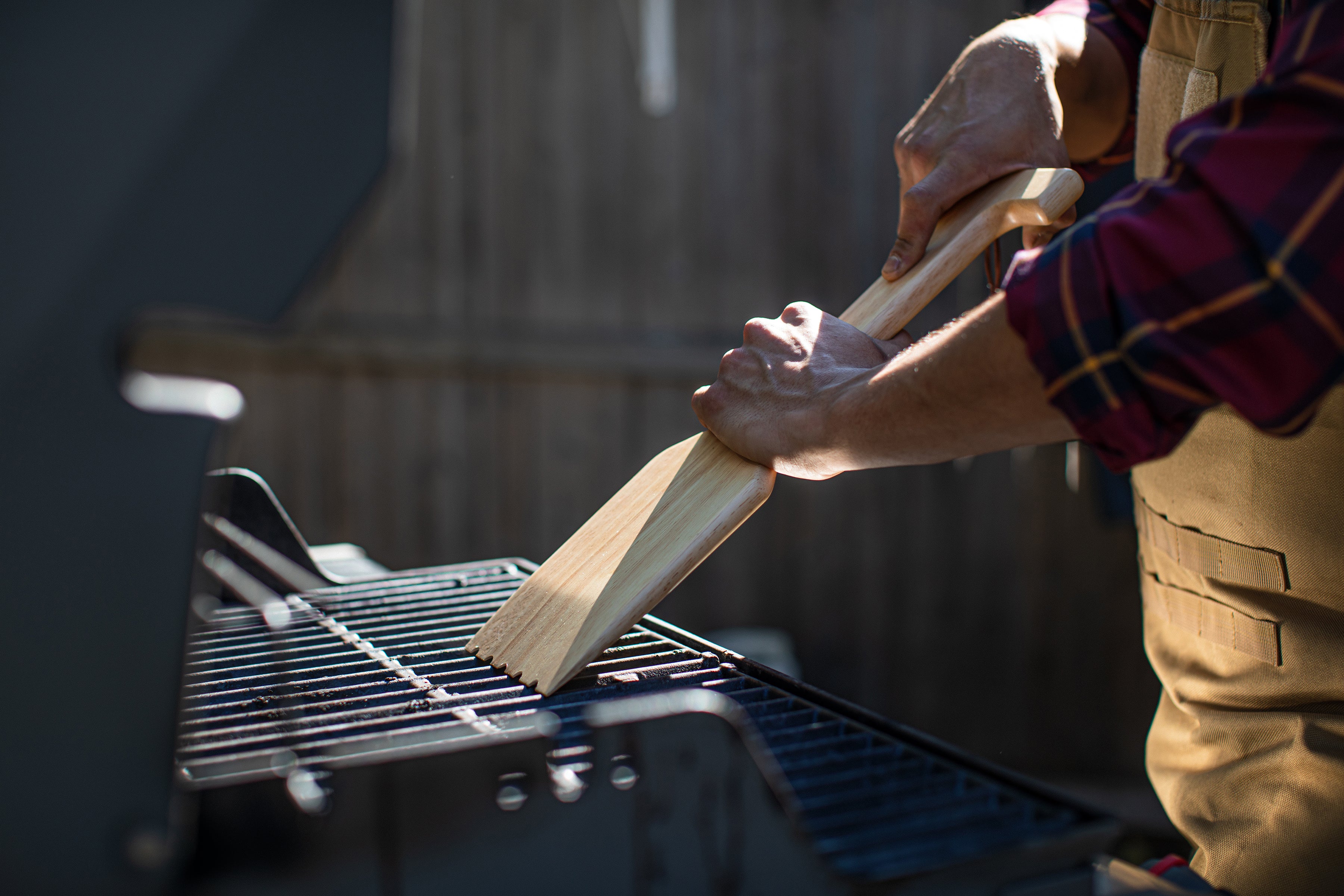 Hardwood BBQ Grill Scraper with Bottle Opener