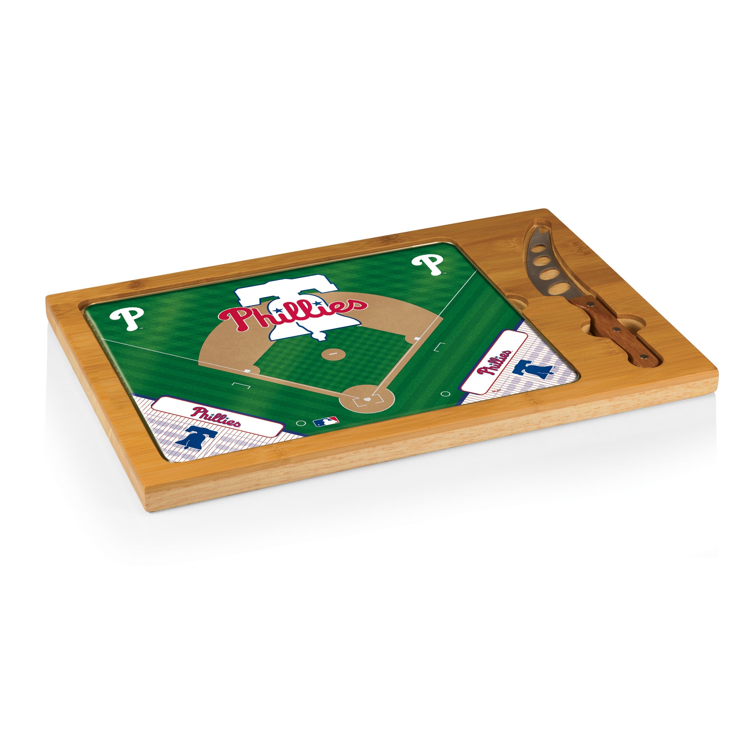 Philadelphia Phillies Baseball Diamond - Icon Glass Top Cutting Board & Knife Set