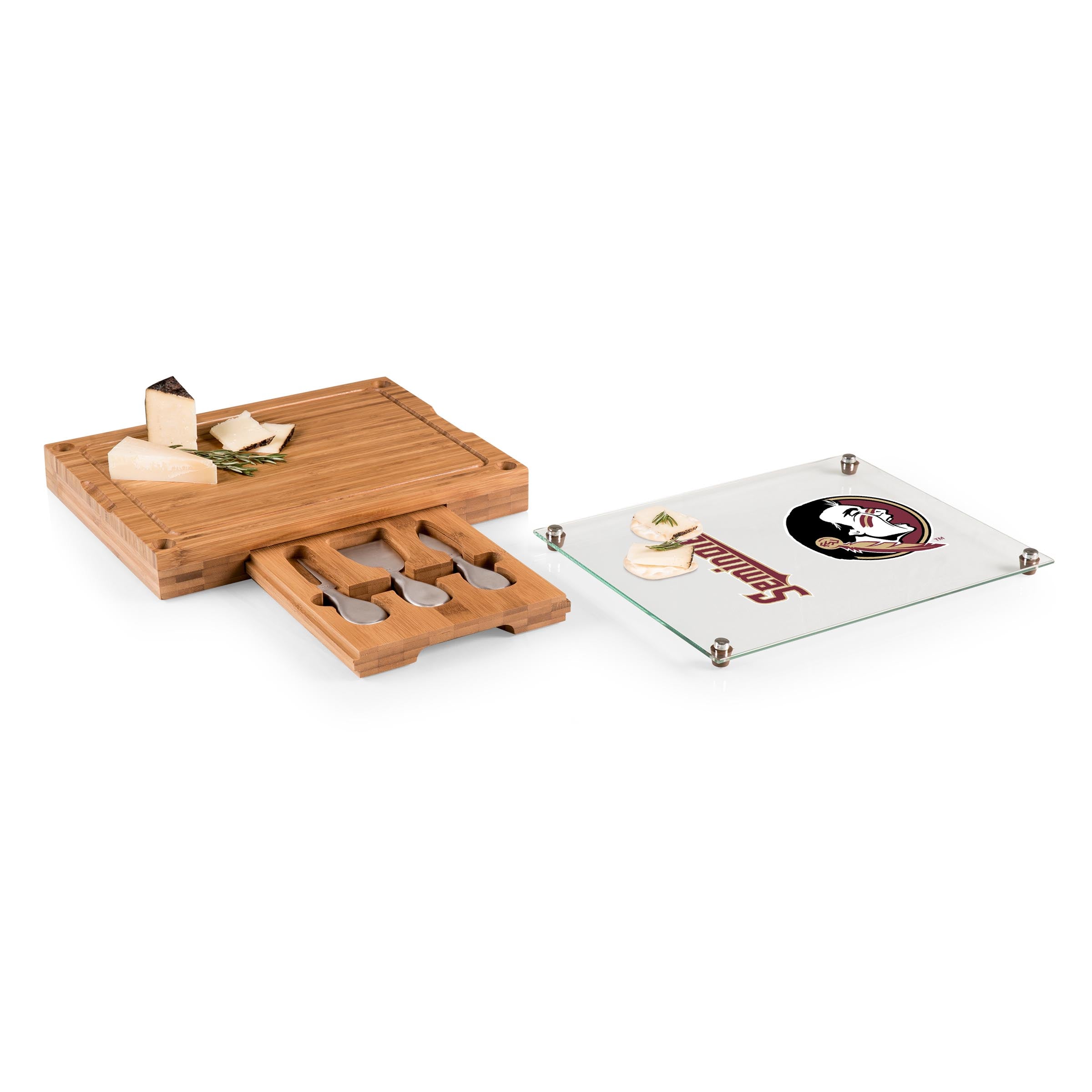 Florida State Seminoles - Concerto Glass Top Cheese Cutting Board & Tools Set