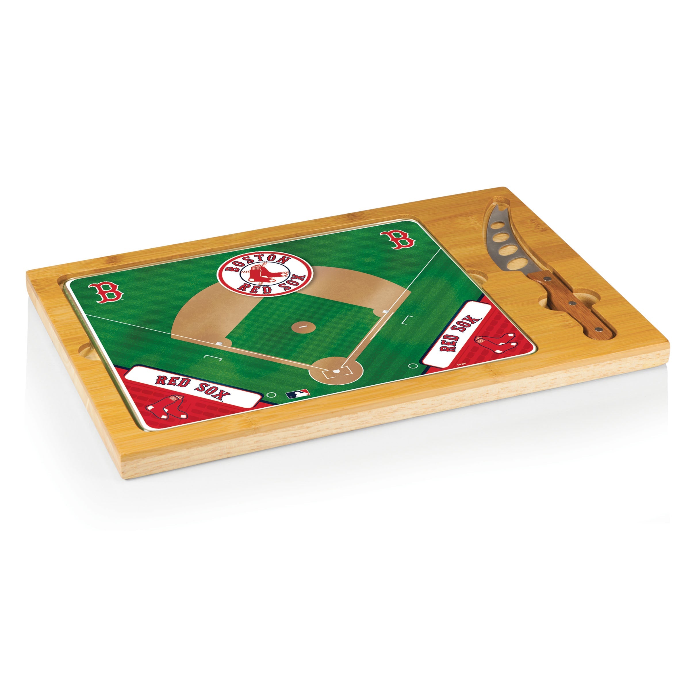 Boston Red Sox Baseball Diamond - Icon Glass Top Cutting Board & Knife Set