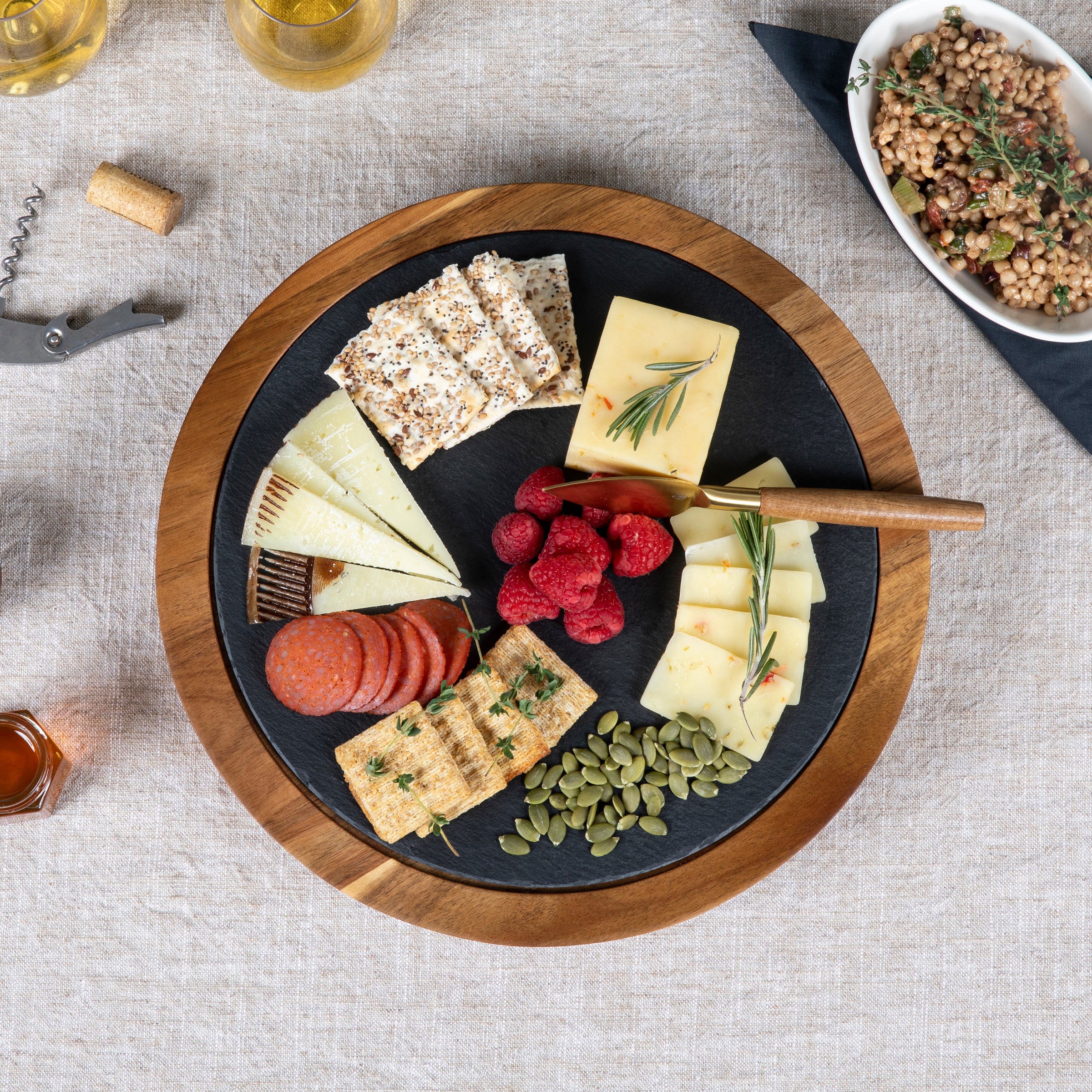 Insignia Acacia and Slate Serving Board with Cheese Tools