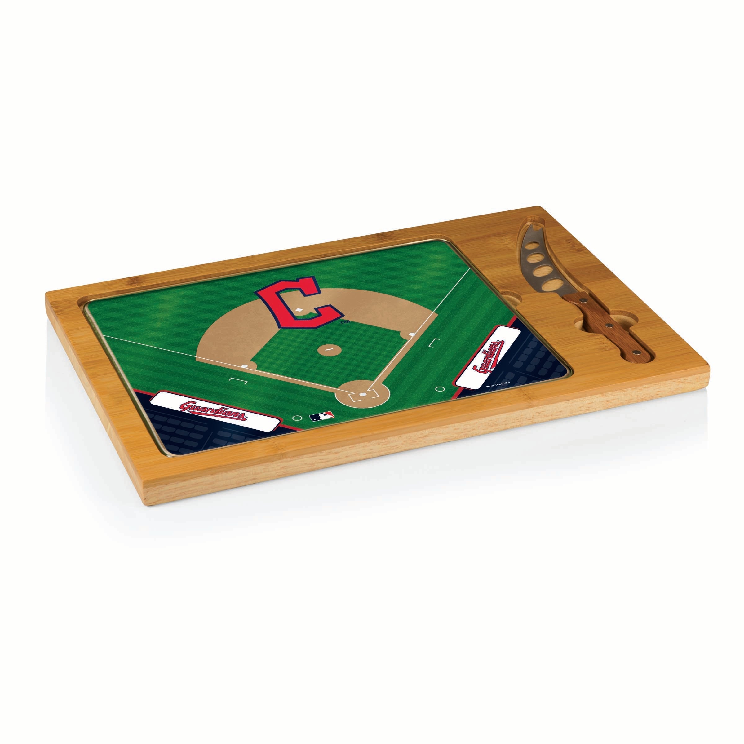 Cleveland Guardians Baseball Diamond - Icon Glass Top Cutting Board & Knife Set