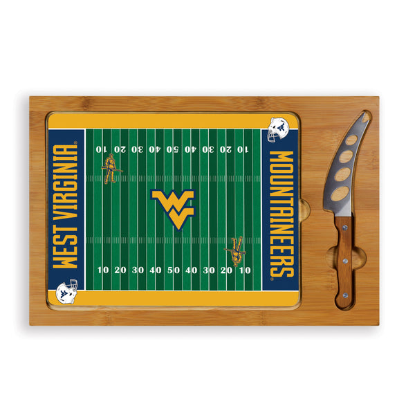 West Virginia Mountaineers Football Field - Icon Glass Top Cutting Board & Knife Set