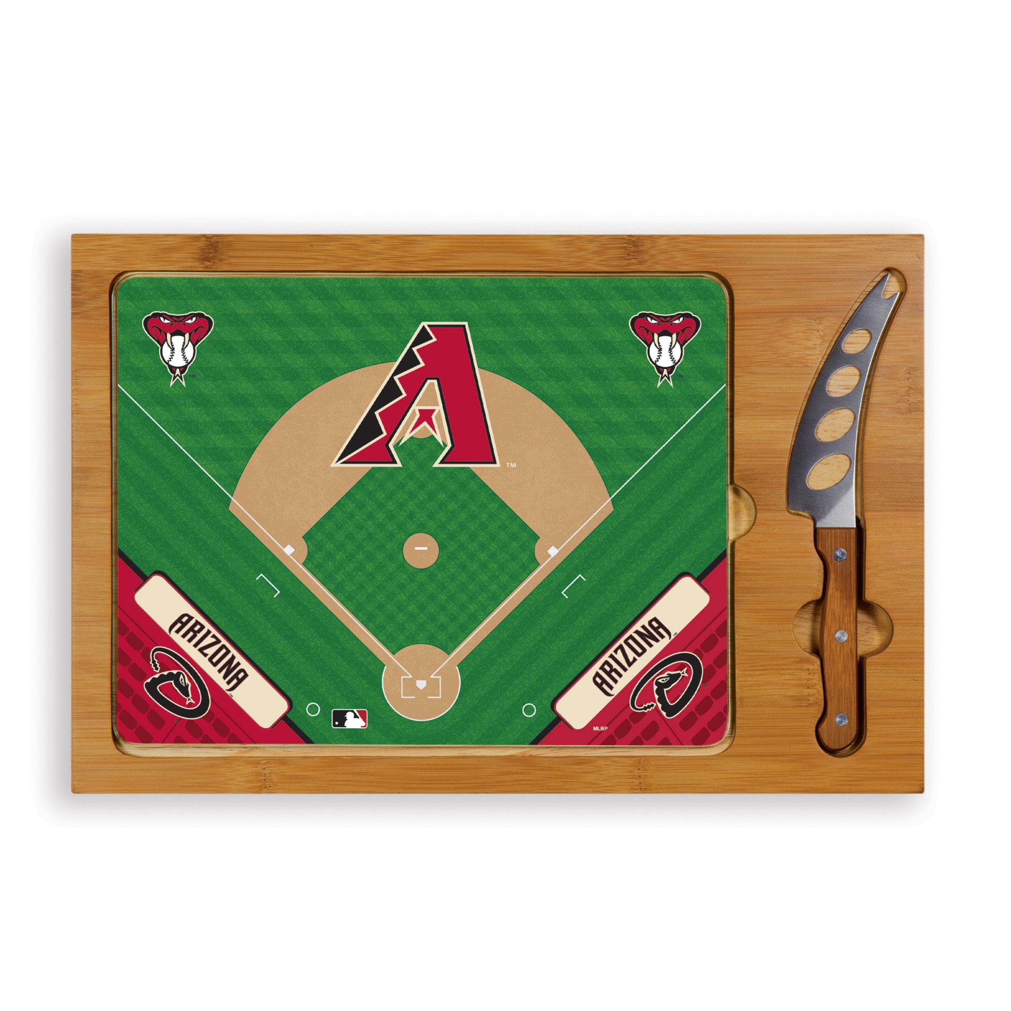 Arizona Diamondbacks Baseball Diamond - Icon Glass Top Cutting Board & Knife Set