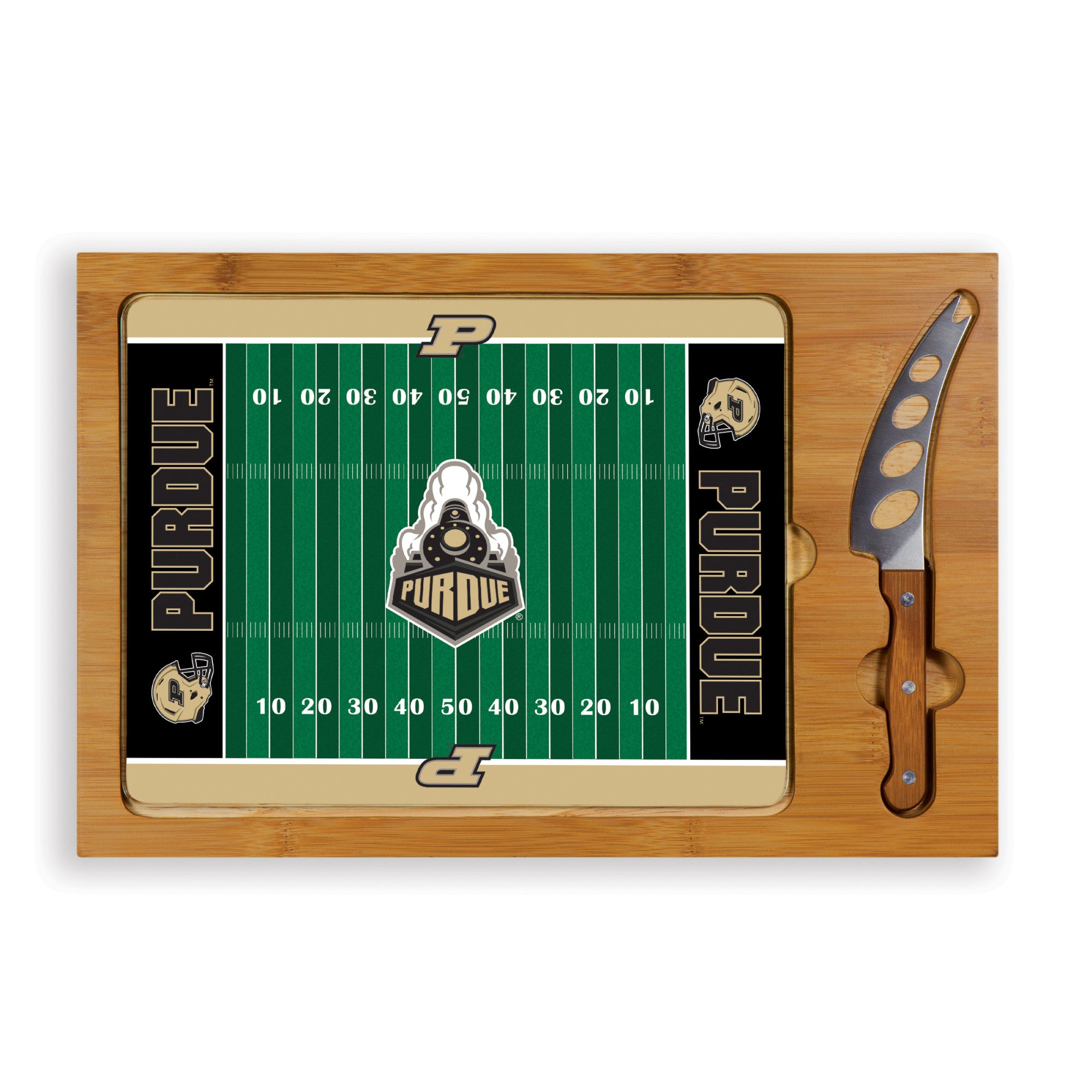 Purdue Boilermakers Football Field - Icon Glass Top Cutting Board & Knife Set