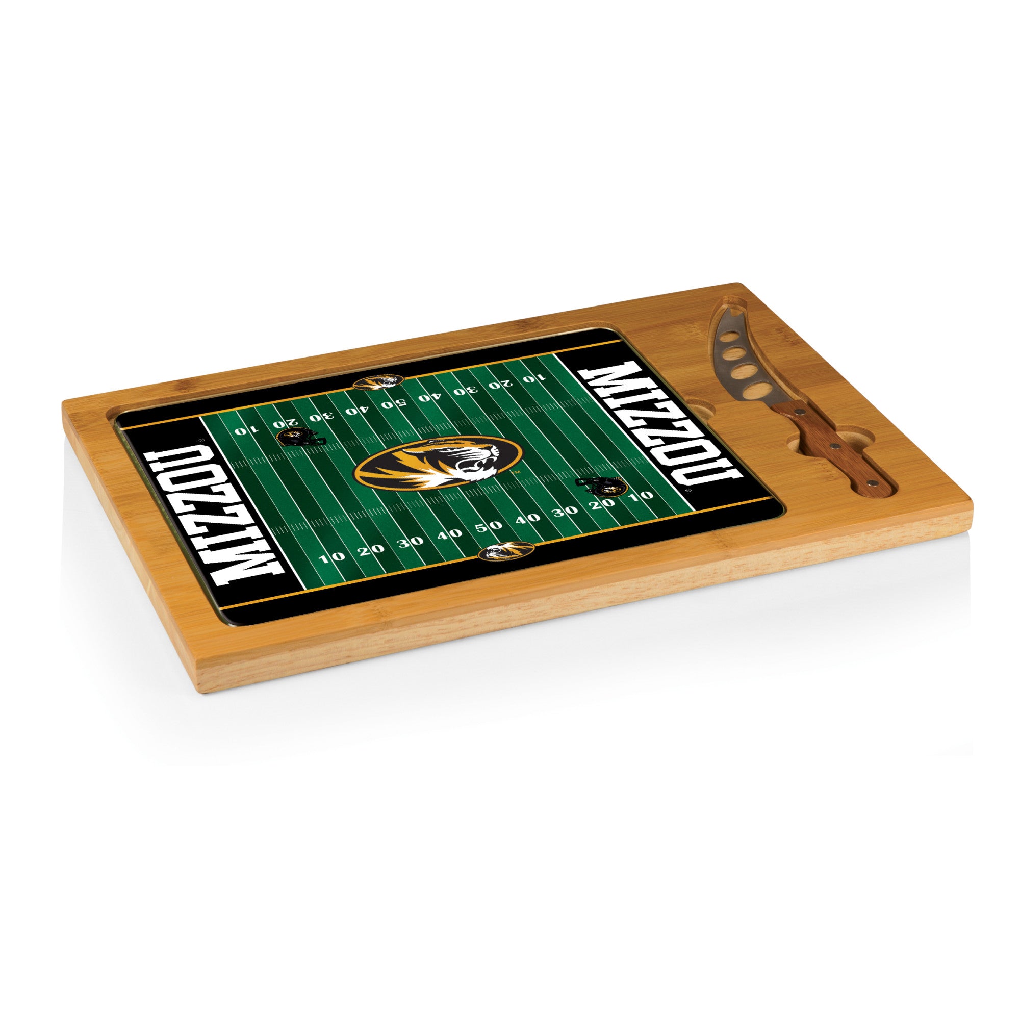 Mizzou Tigers Football Field - Icon Glass Top Cutting Board & Knife Set