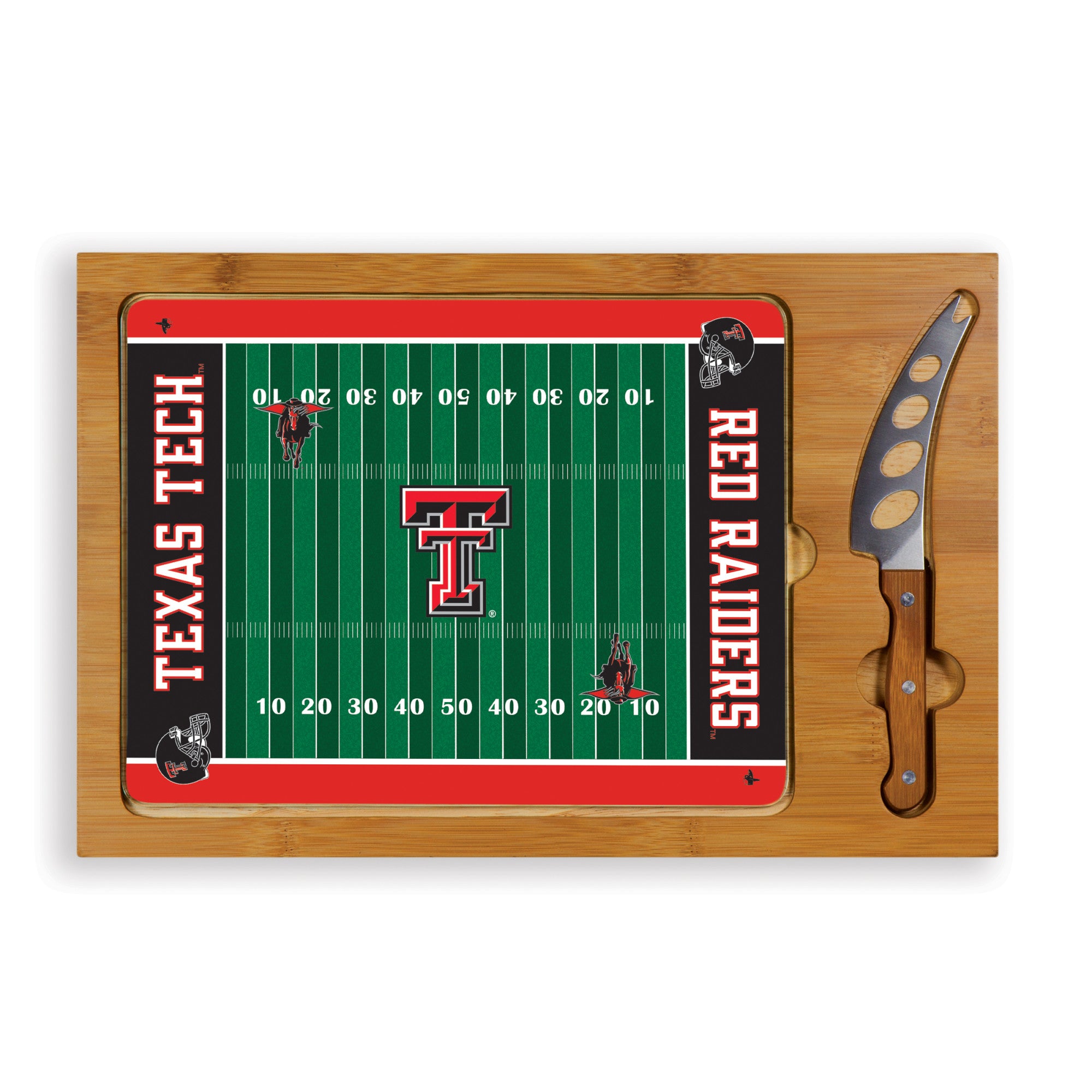 Texas Tech Red Raiders Football Field - Icon Glass Top Cutting Board & Knife Set