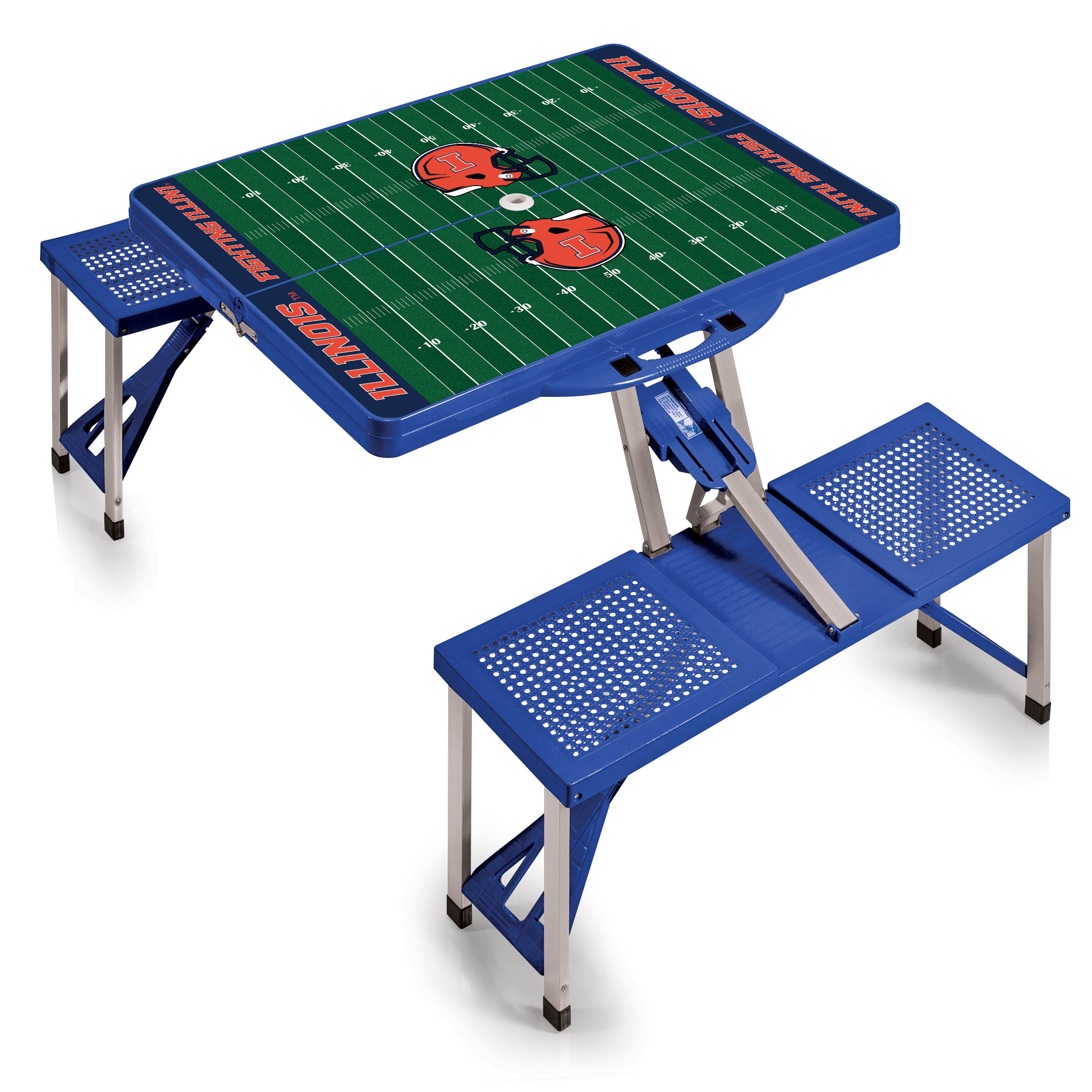 Illinois Fighting Illini Football Field - Picnic Table Portable Folding Table with Seats