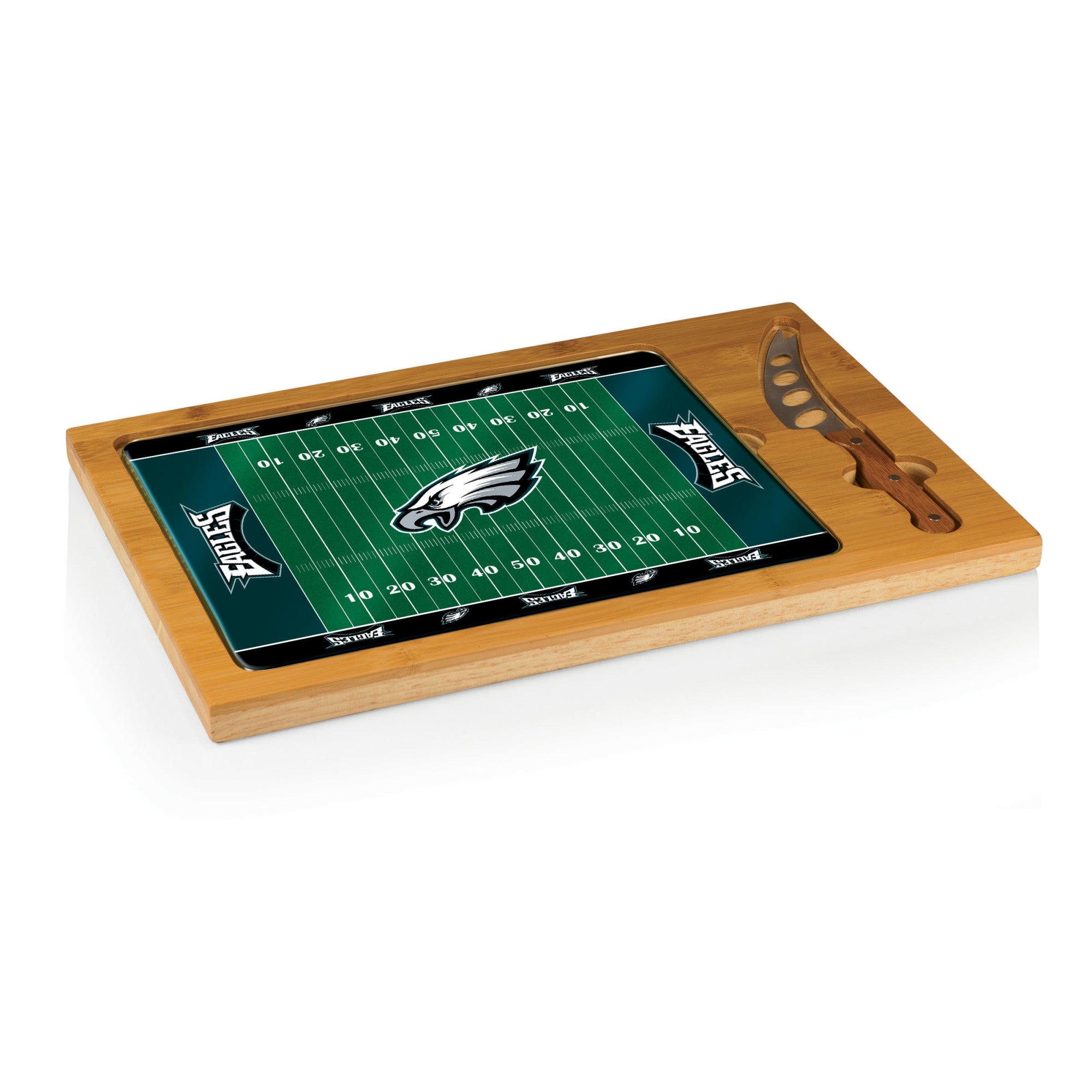 Philadelphia Eagles Football Field - Icon Glass Top Cutting Board & Knife Set