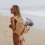 Hermosa Woven Beach Cooler Bag, (Beige with Brown Accents)