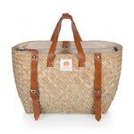 Hermosa Woven Beach Cooler Bag, (Beige with Brown Accents)