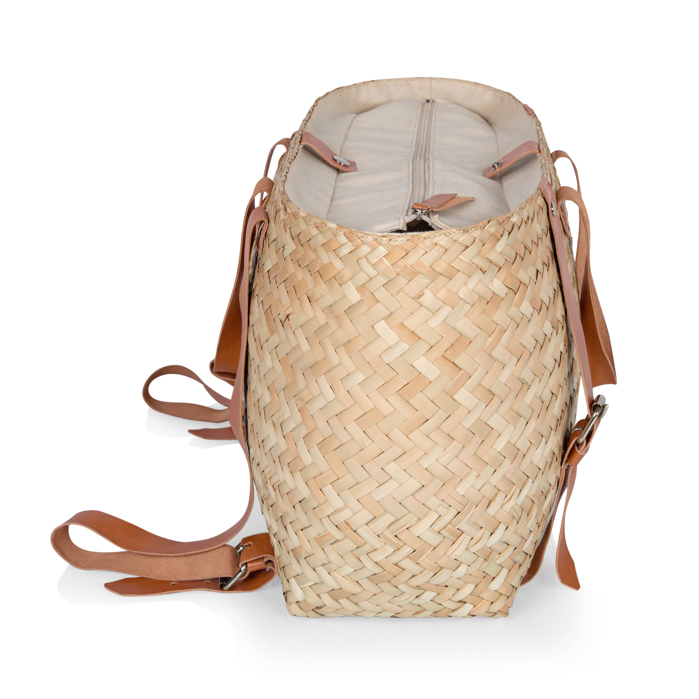 Hermosa Woven Beach Cooler Bag, (Beige with Brown Accents)