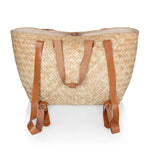 Hermosa Woven Beach Cooler Bag, (Beige with Brown Accents)