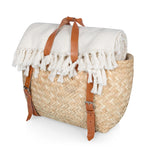 Hermosa Woven Beach Cooler Bag, (Beige with Brown Accents)