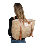 Hermosa Woven Beach Cooler Bag, (Beige with Brown Accents)