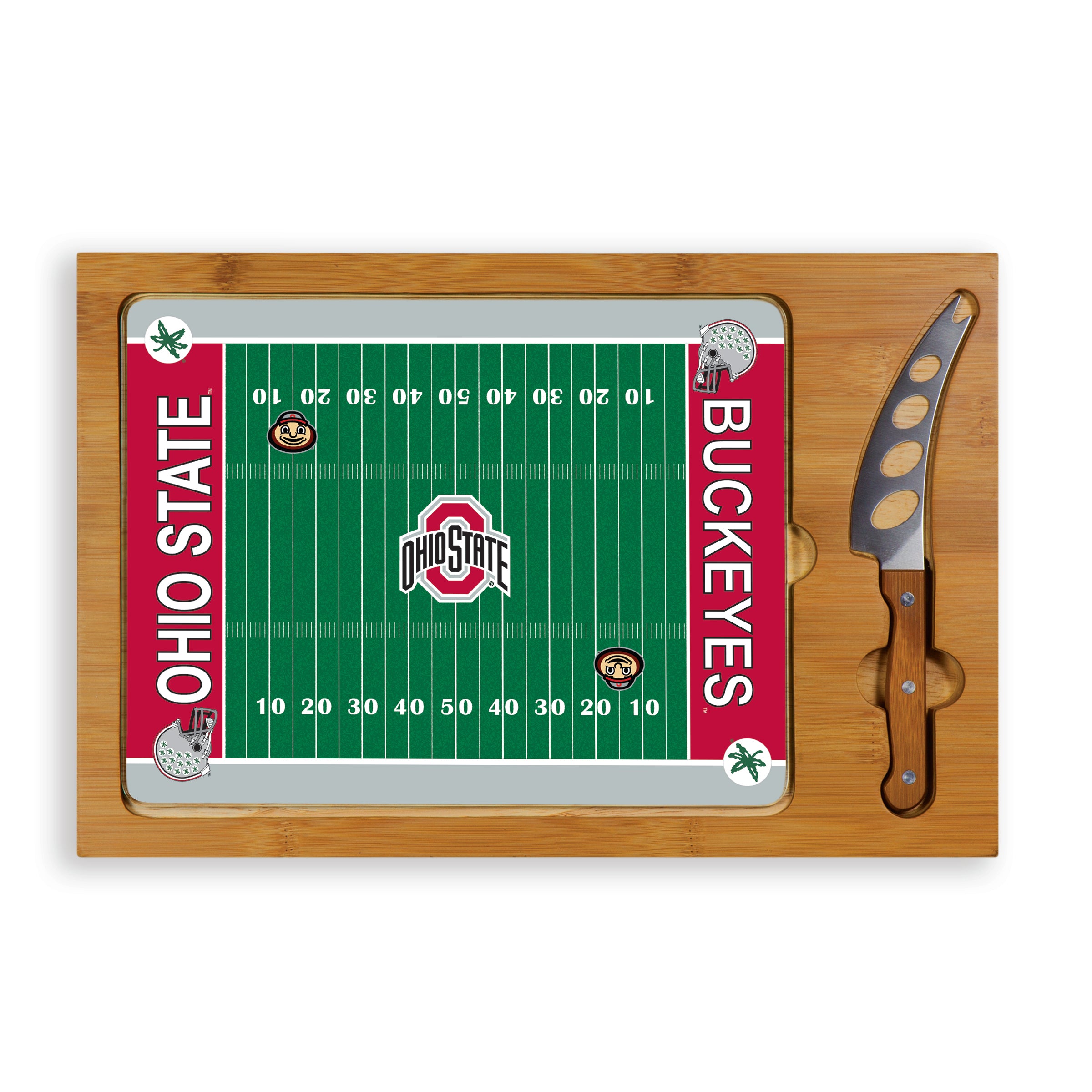 Ohio State Buckeyes Football Field - Icon Glass Top Cutting Board & Knife Set