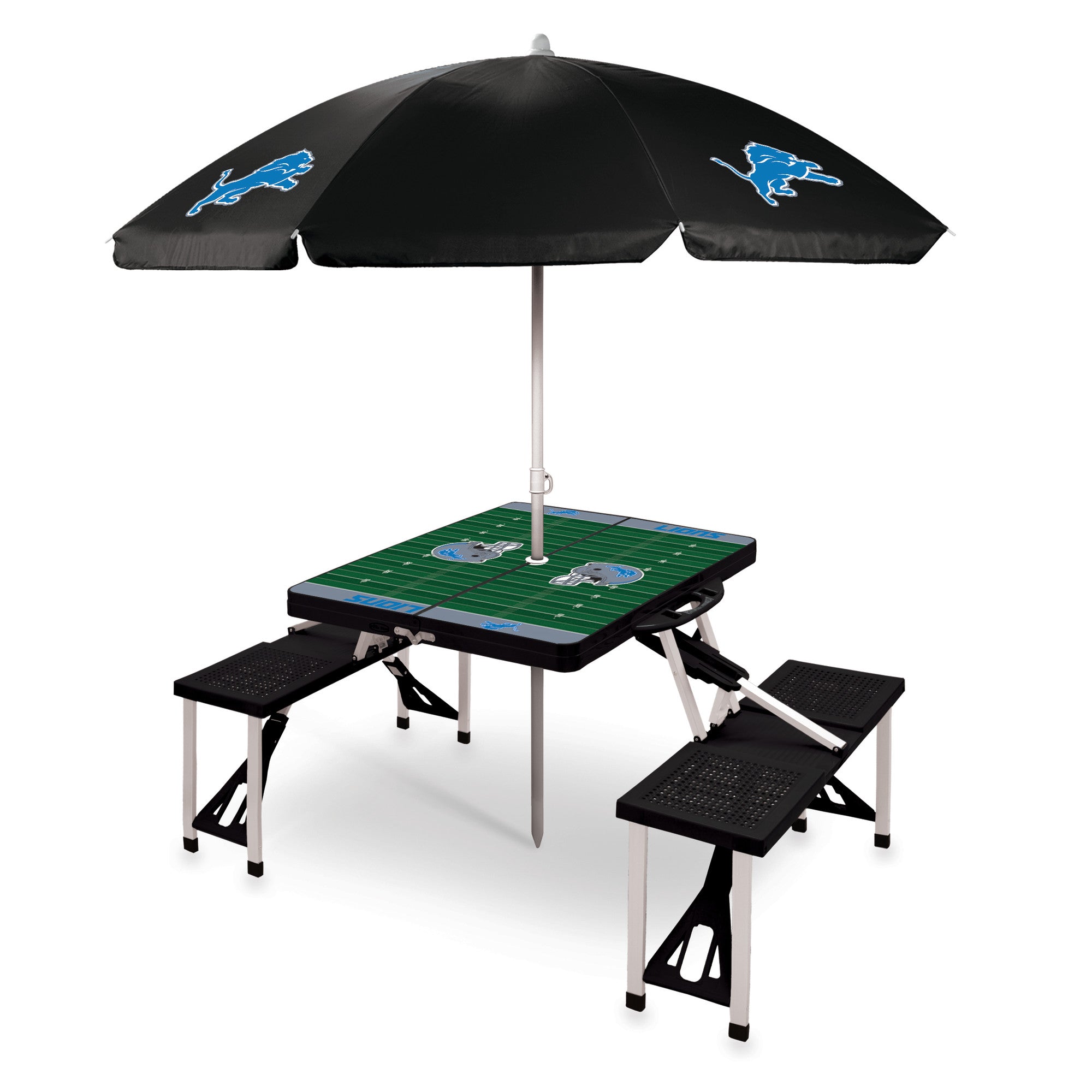 Detroit Lions - Picnic Table Portable Folding Table with Seats and Umbrella