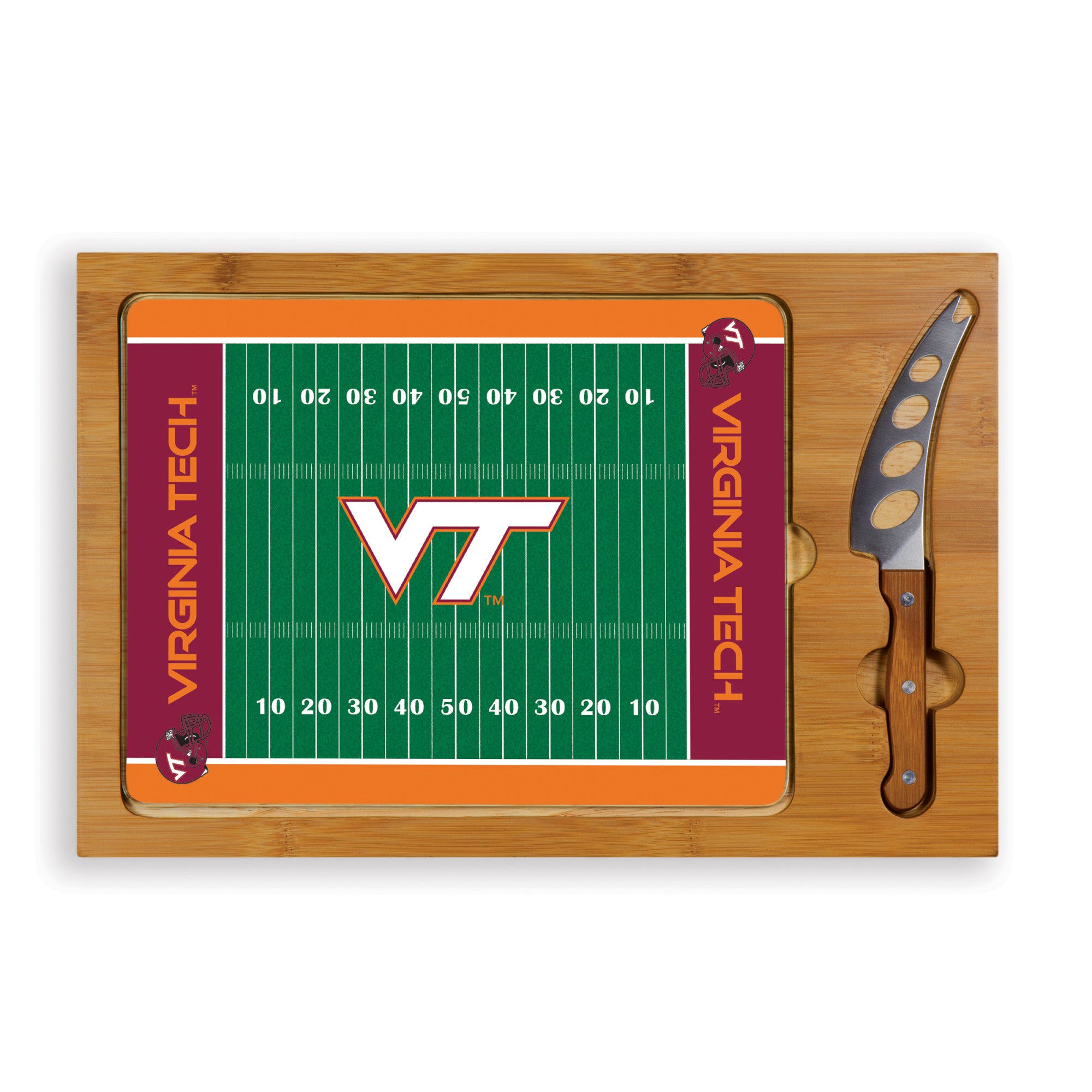 Virginia Tech Hokies Football Field - Icon Glass Top Cutting Board & Knife Set