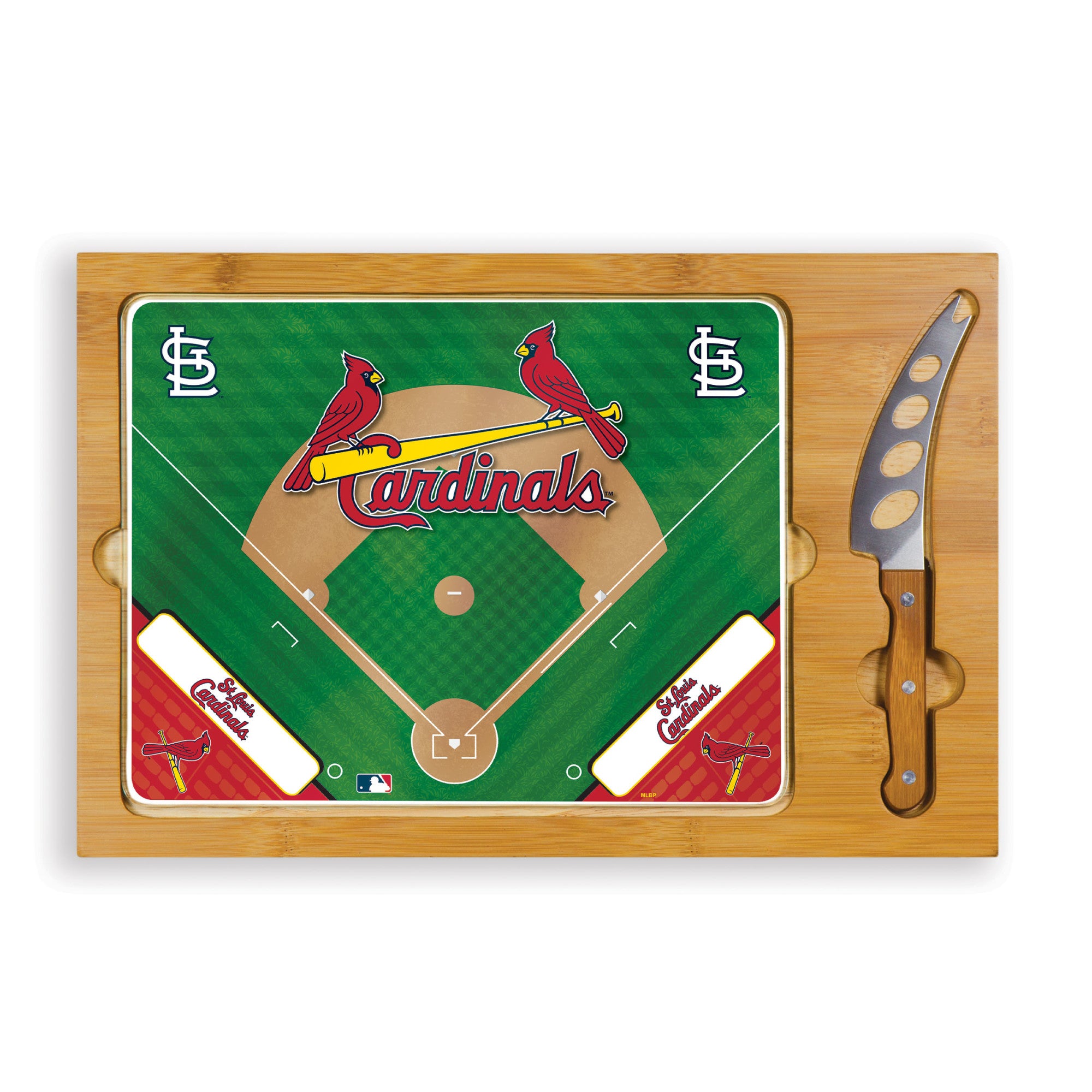 St. Louis Cardinals Baseball Diamond - Icon Glass Top Cutting Board & Knife Set