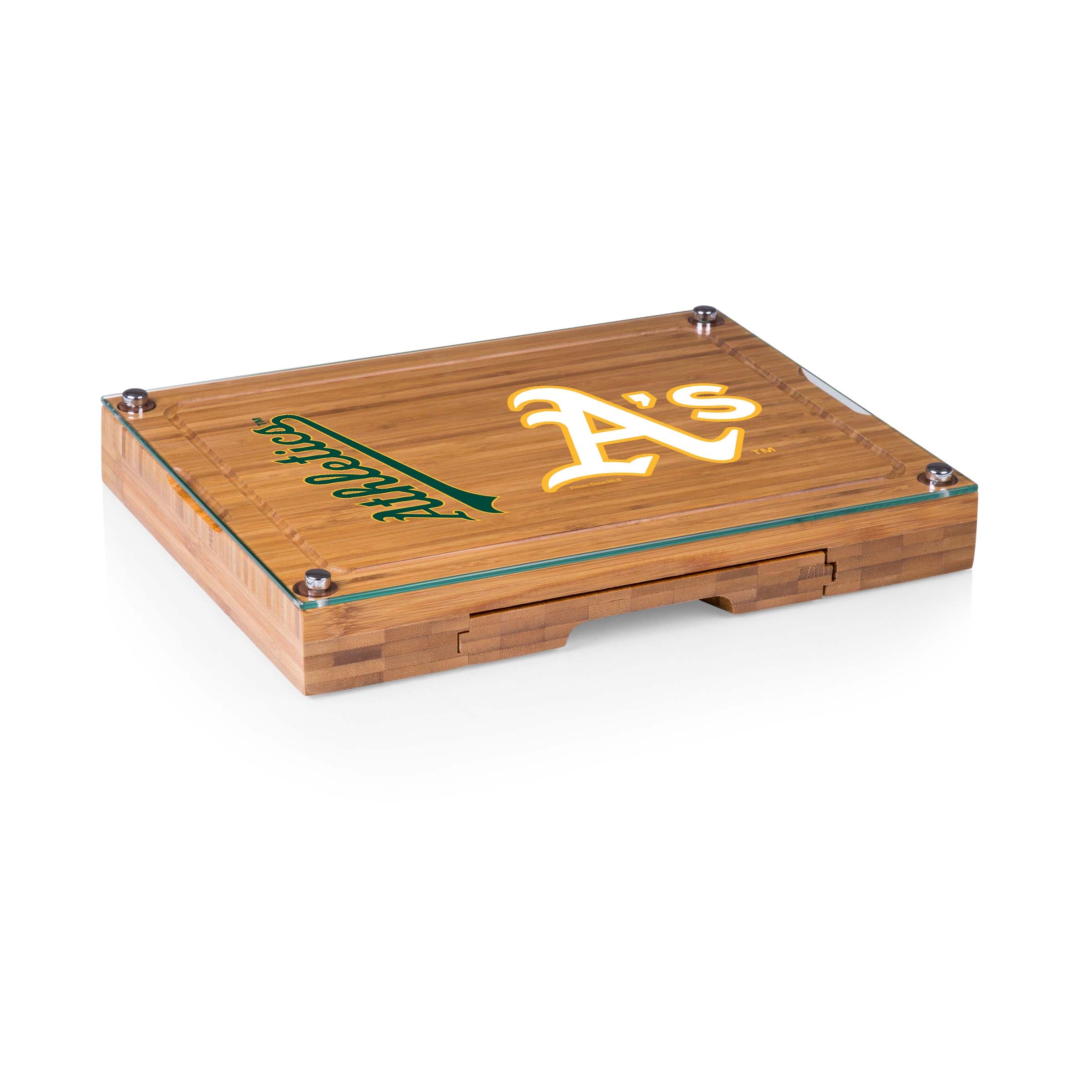Oakland Athletics - Concerto Glass Top Cheese Cutting Board & Tools Set