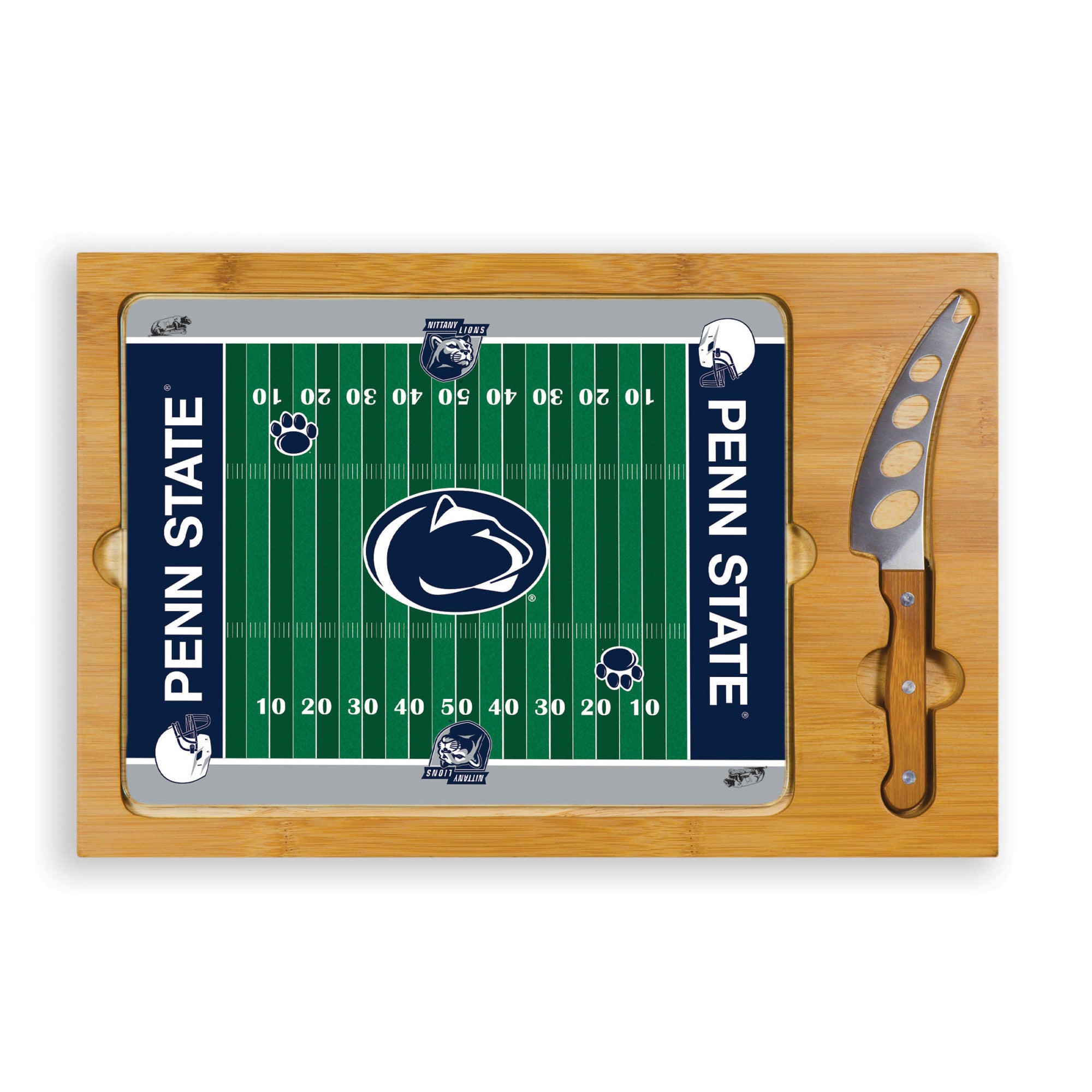 Penn State Nittany Lions Football Field - Icon Glass Top Cutting Board & Knife Set