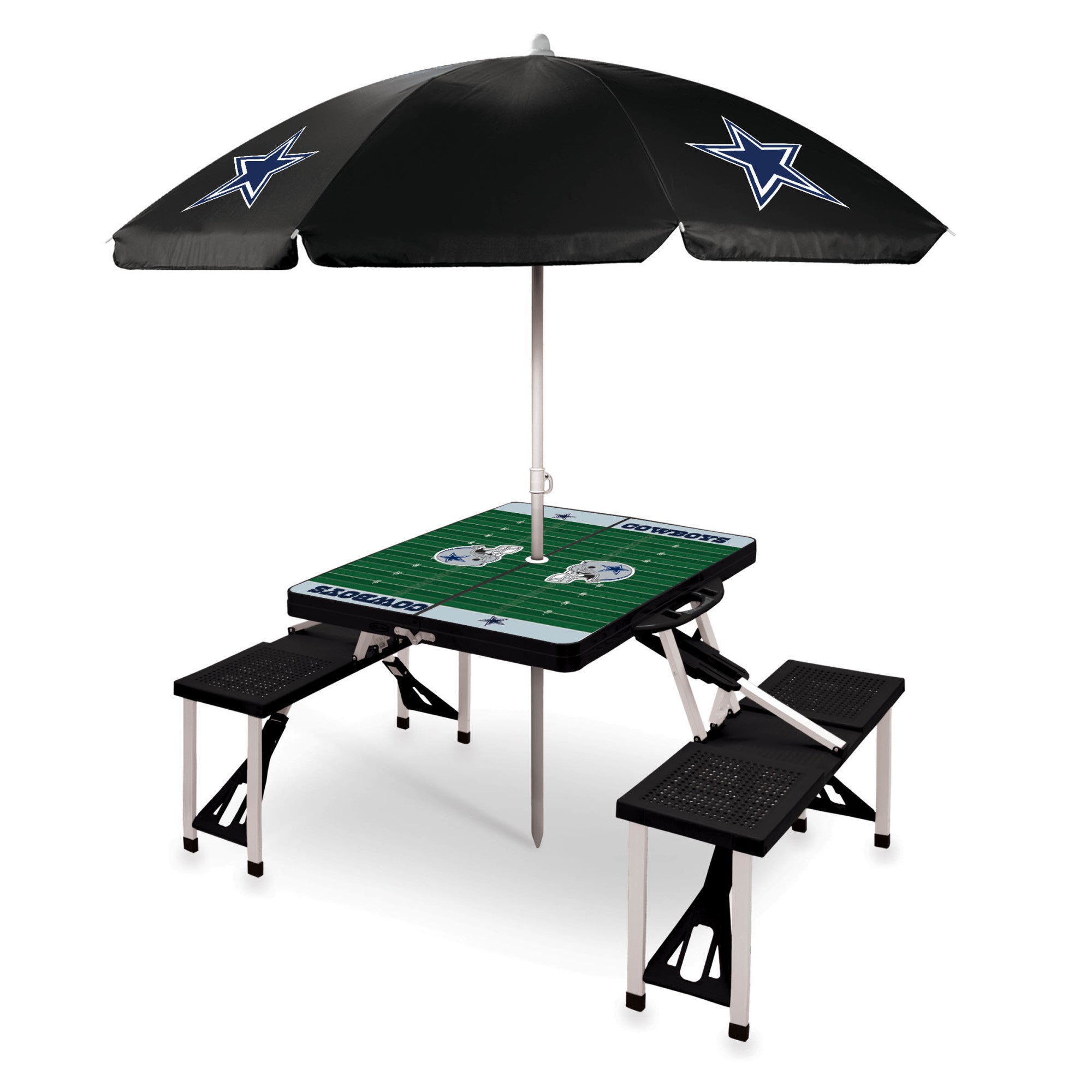 Dallas Cowboys - Picnic Table Portable Folding Table with Seats and Umbrella