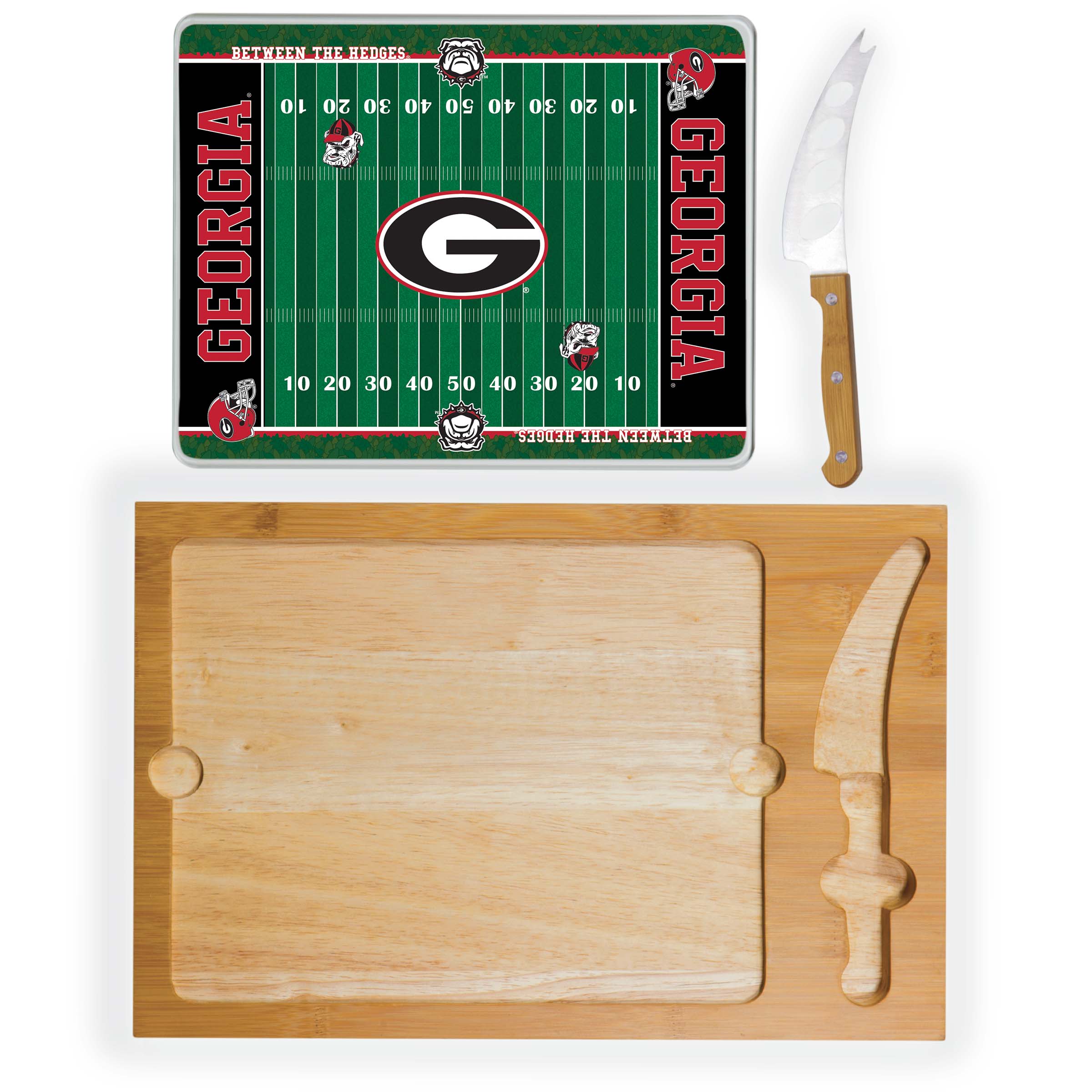 Georgia Bulldogs Football Field - Icon Glass Top Cutting Board & Knife Set