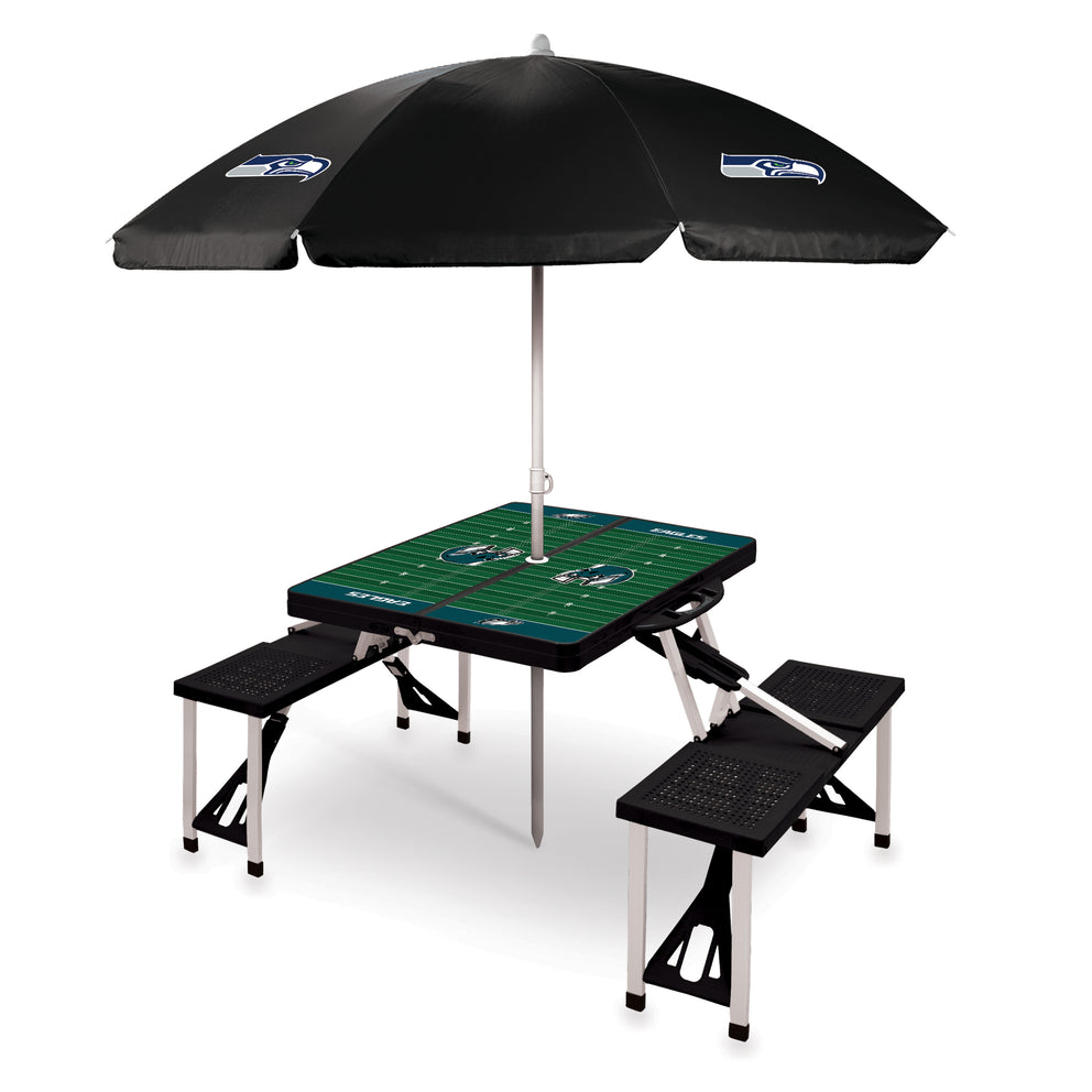 Seattle Seahawks - Picnic Table Portable Folding Table with Seats and Umbrella