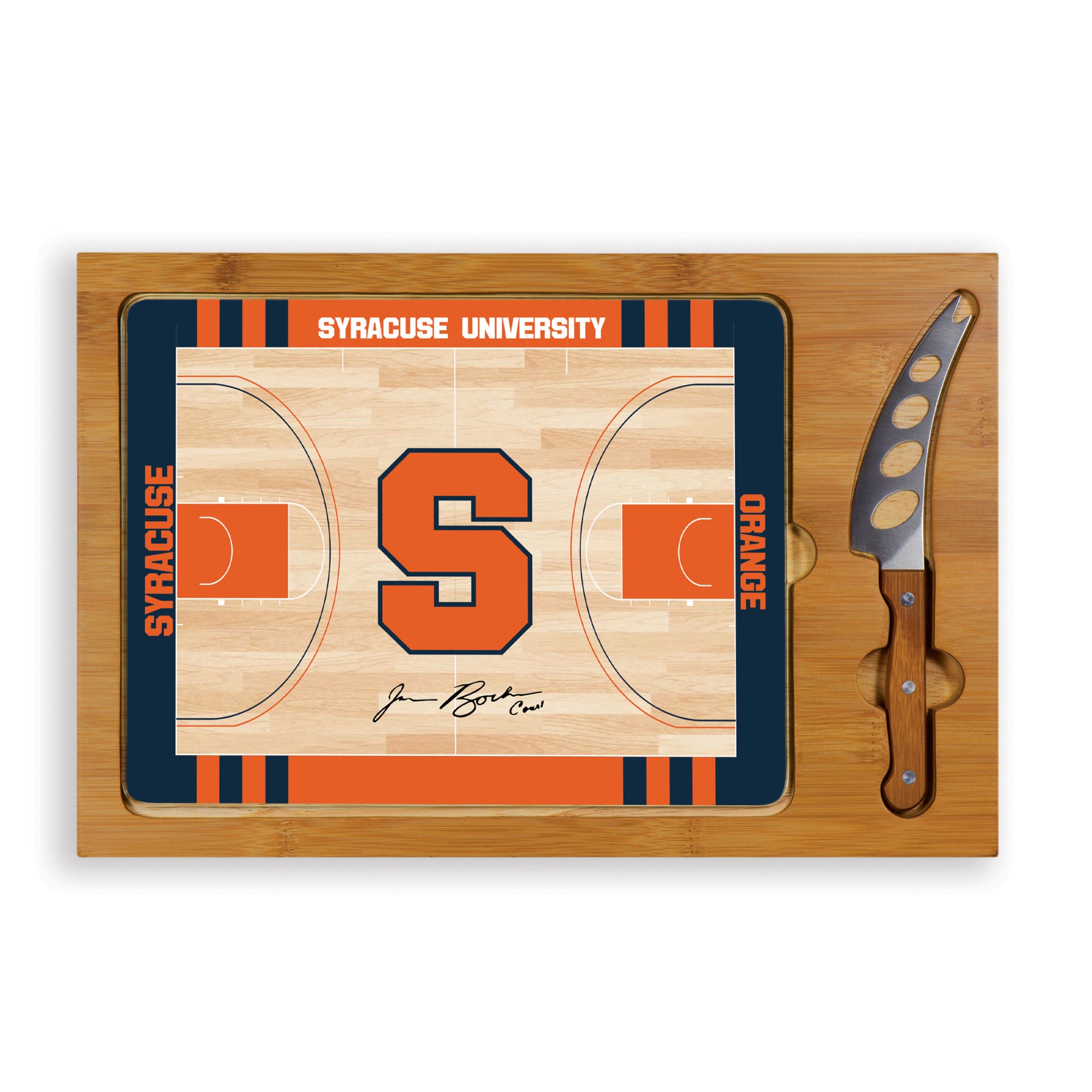 Syracuse Orange Basketball Court - Icon Glass Top Cutting Board & Knife Set