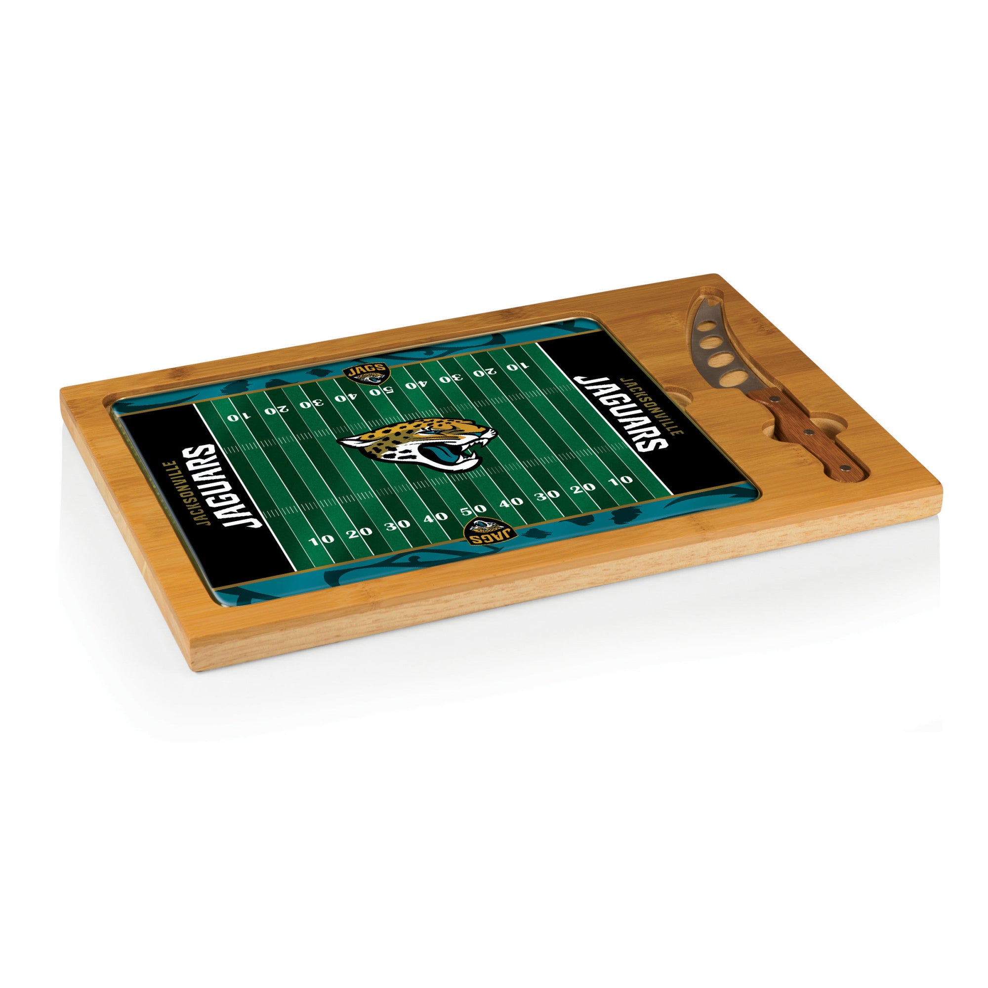 Jacksonville Jaguars Football Field - Icon Glass Top Cutting Board & Knife Set