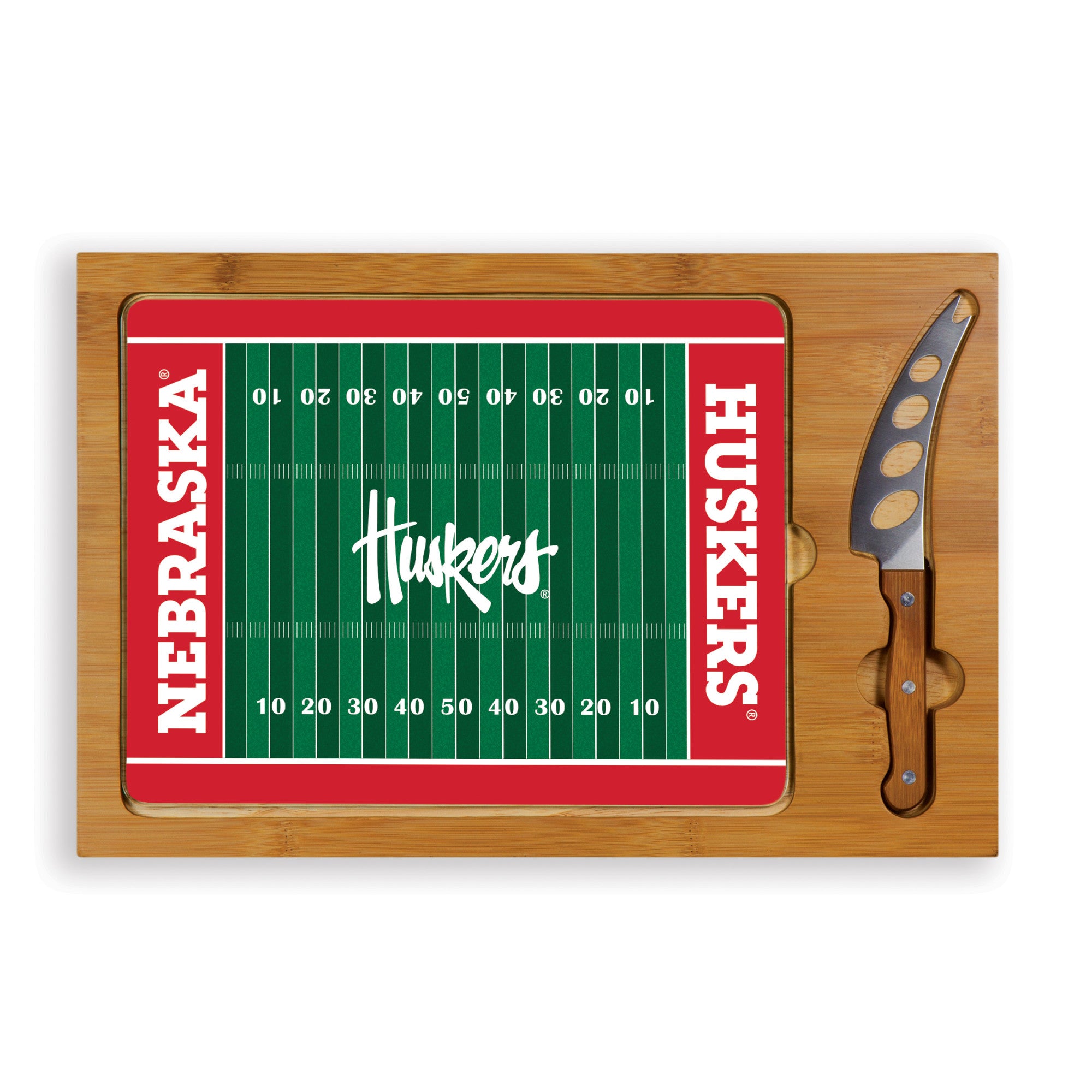 Nebraska Cornhuskers Football Field - Icon Glass Top Cutting Board & Knife Set