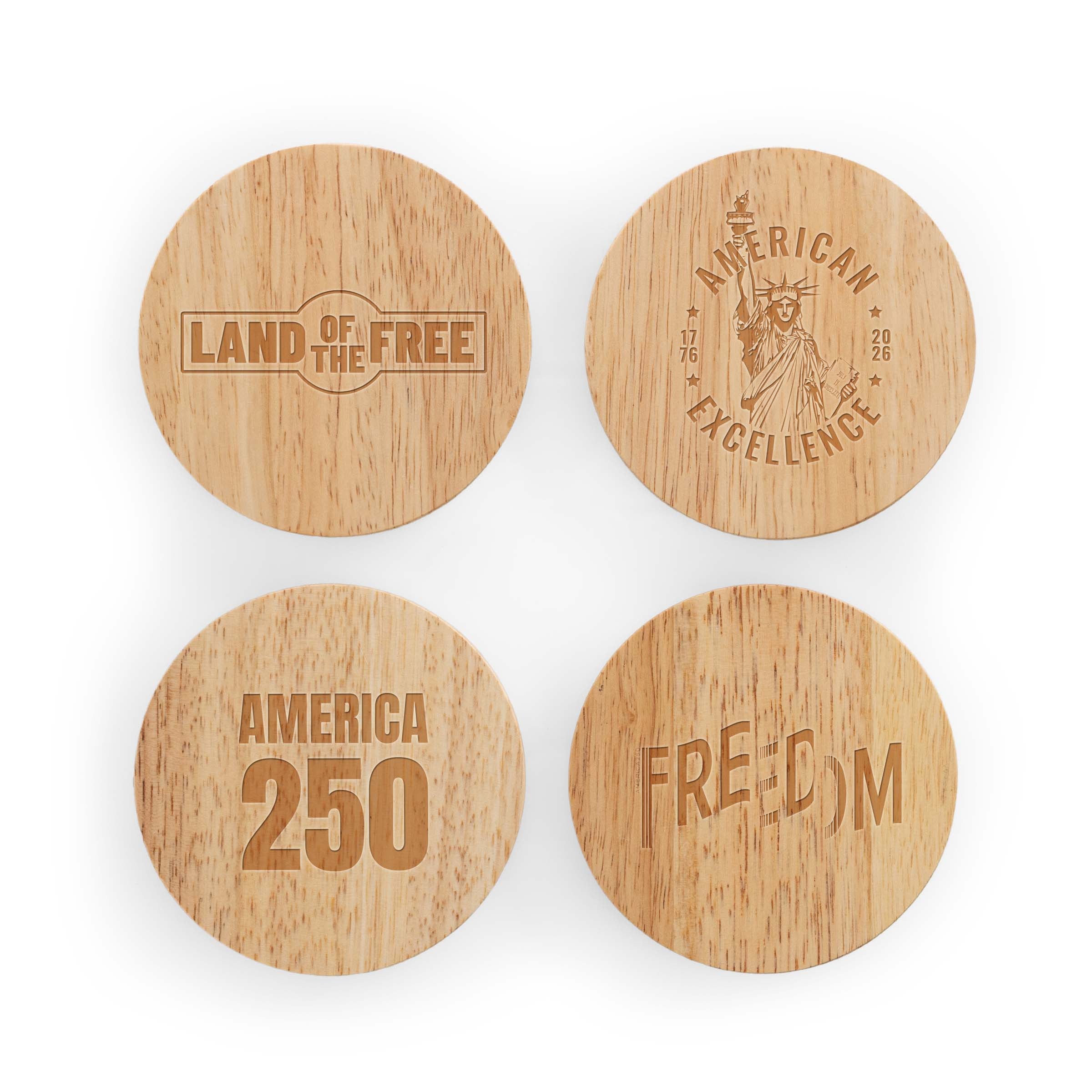 America250 Multiple Engraved - Coasters with Bottle Openers Set of 4