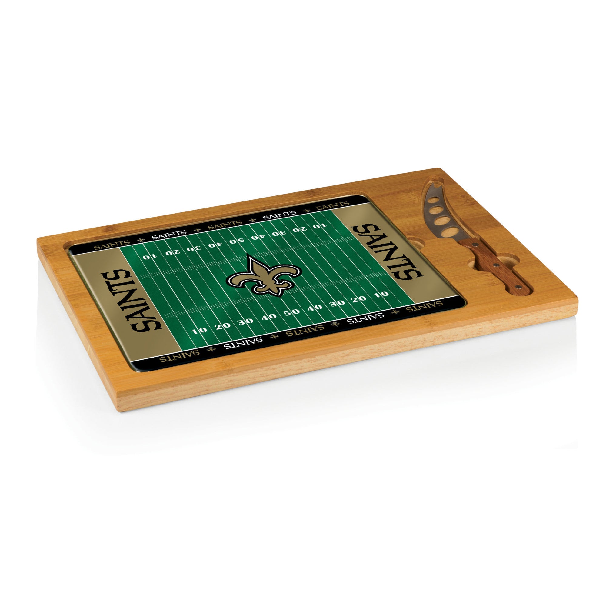 New Orleans Saints Football Field - Icon Glass Top Cutting Board & Knife Set