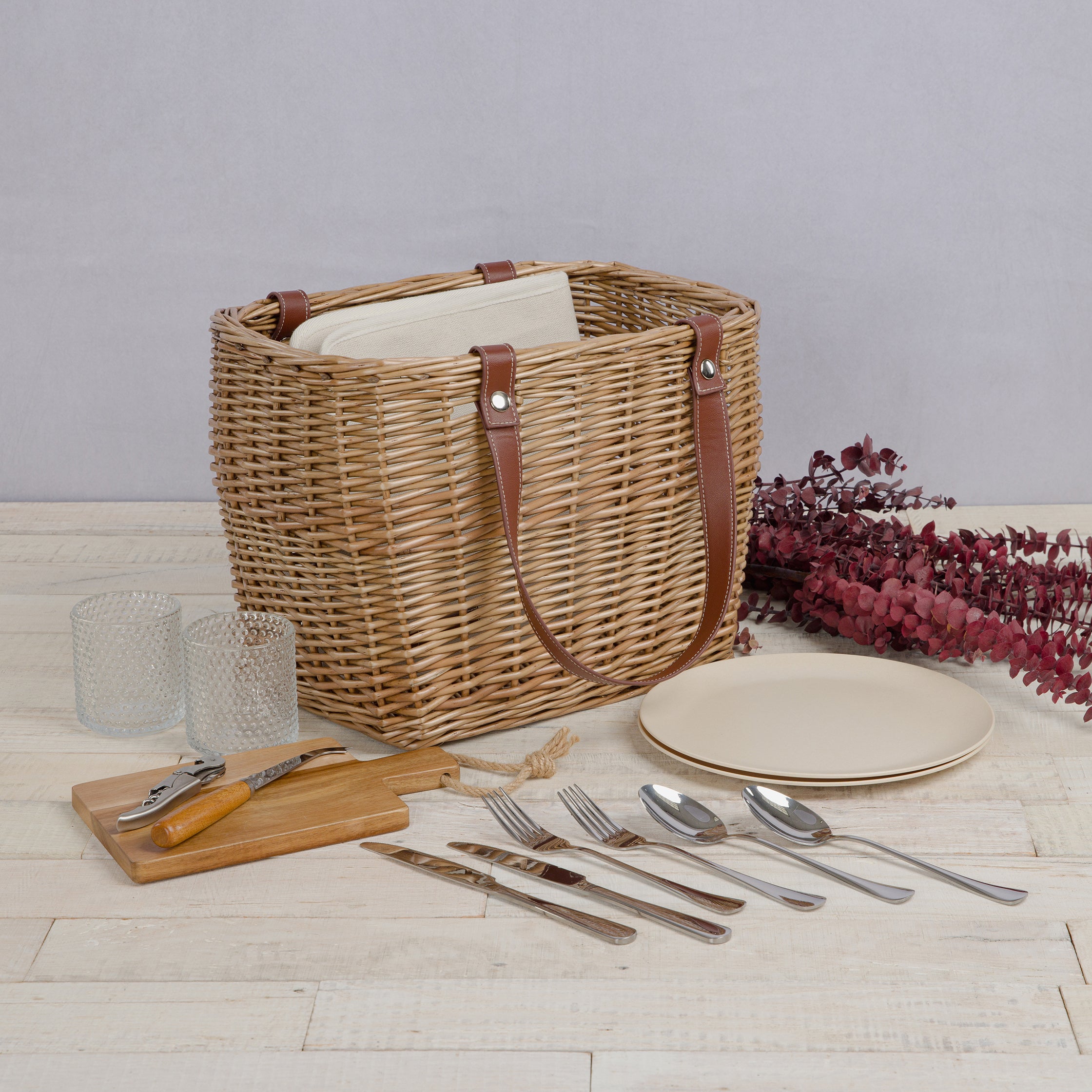Terrabella Earth Friendly Handwoven Picnic Basket Set for 2