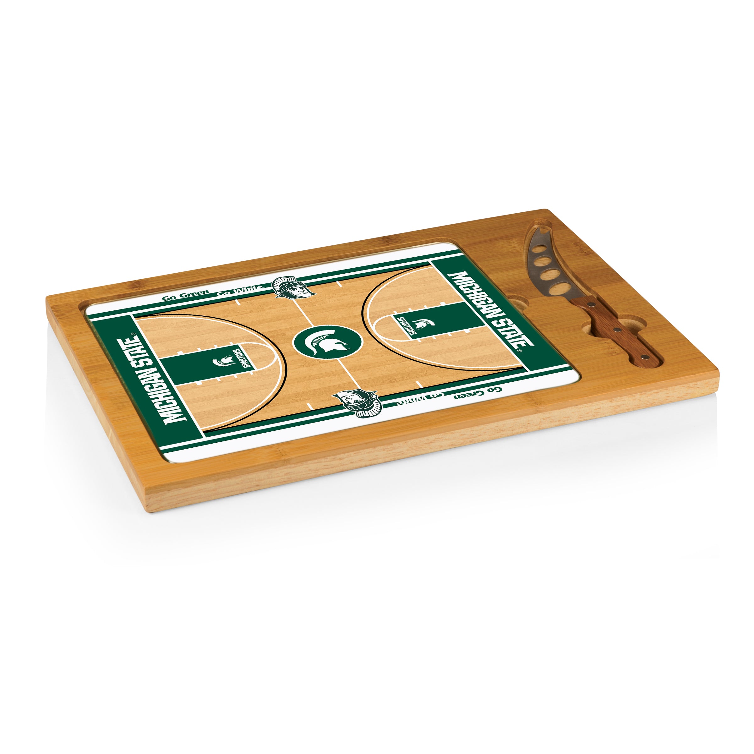 Michigan State Spartans Basketball Court - Icon Glass Top Cutting Board & Knife Set