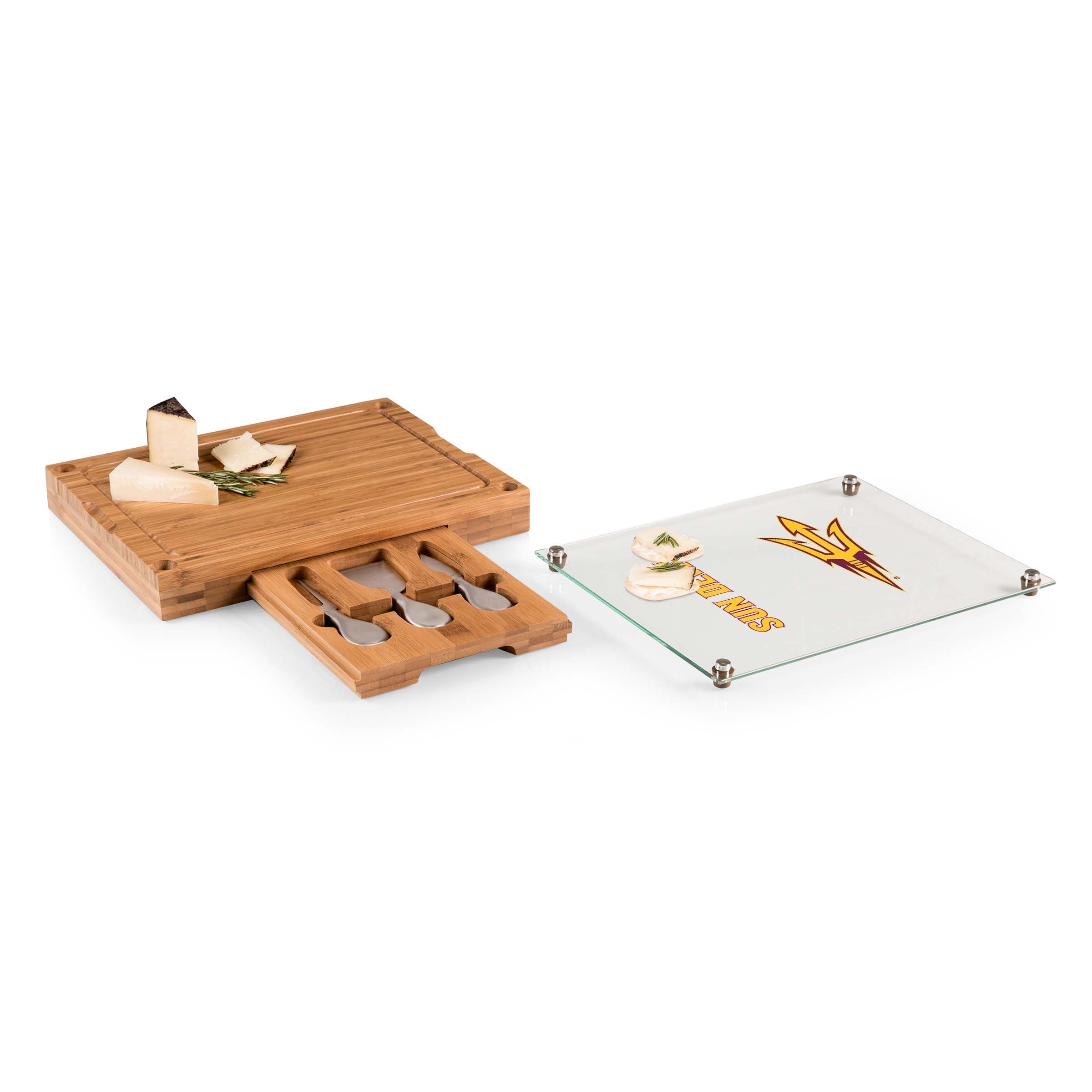 Arizona State Sun Devils - Concerto Glass Top Cheese Cutting Board & Tools Set