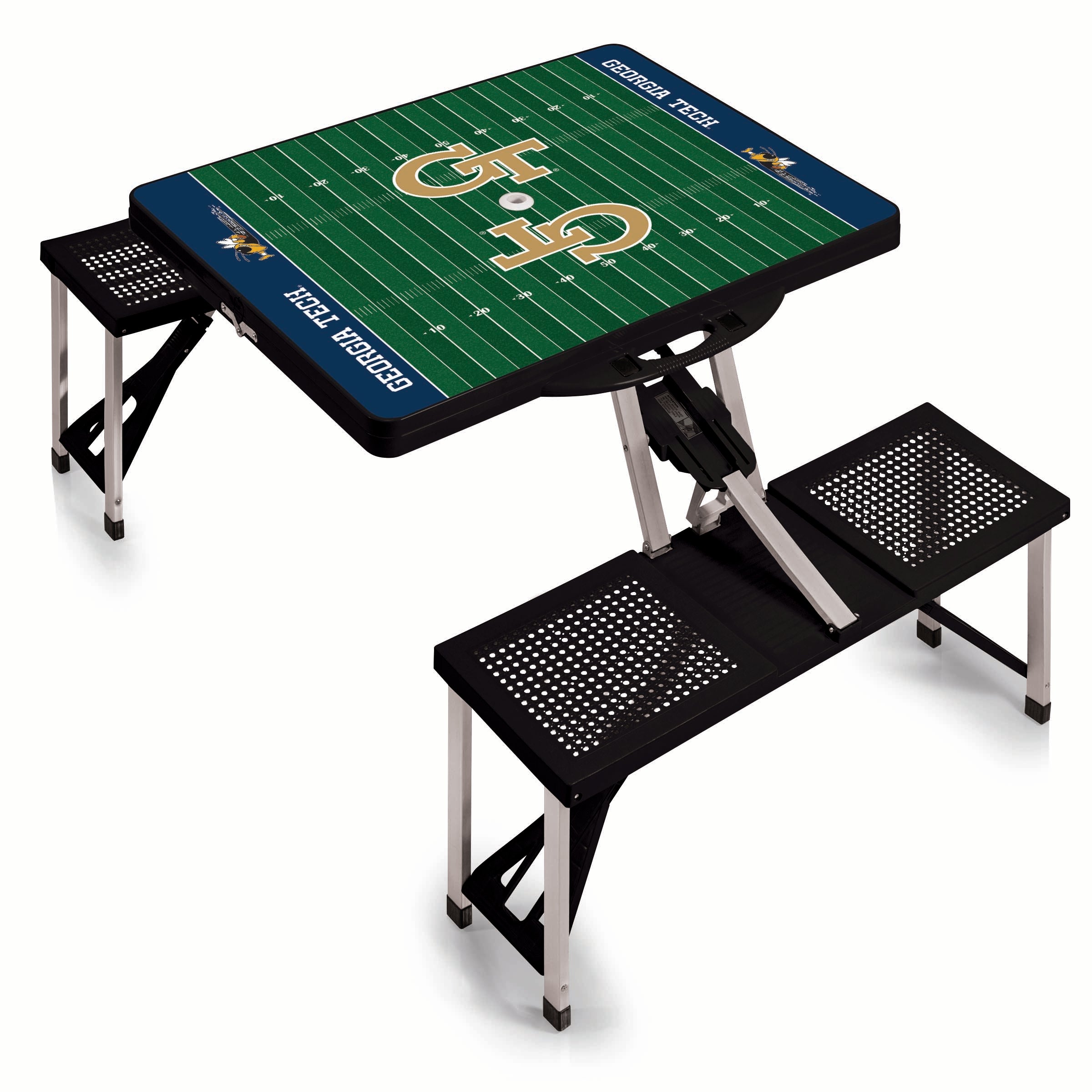 Georgia Tech Yellow Jackets Football Field - Picnic Table Portable Folding Table with Seats