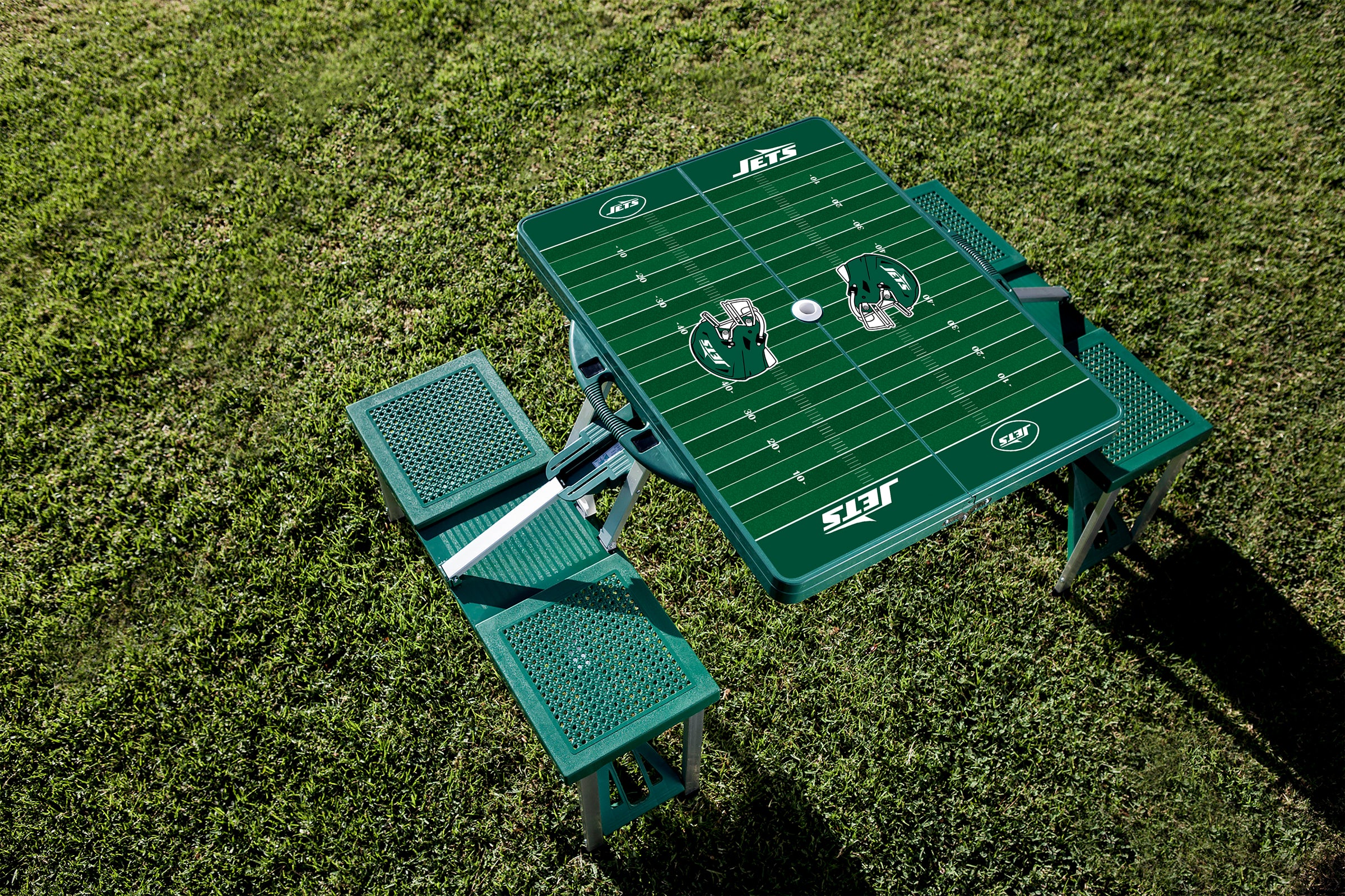 New York Jets Football Field - Picnic Table Portable Folding Table with Seats