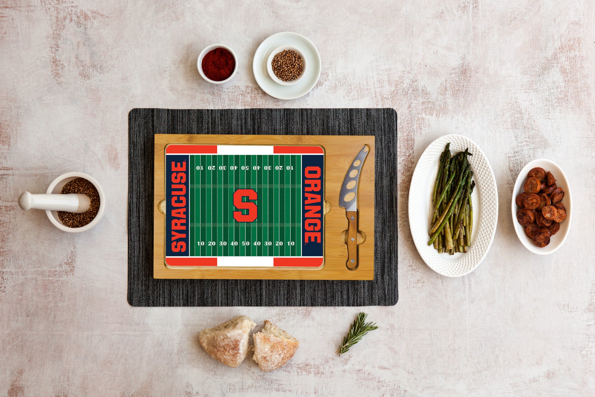 Syracuse Orange Football Field - Icon Glass Top Cutting Board & Knife Set