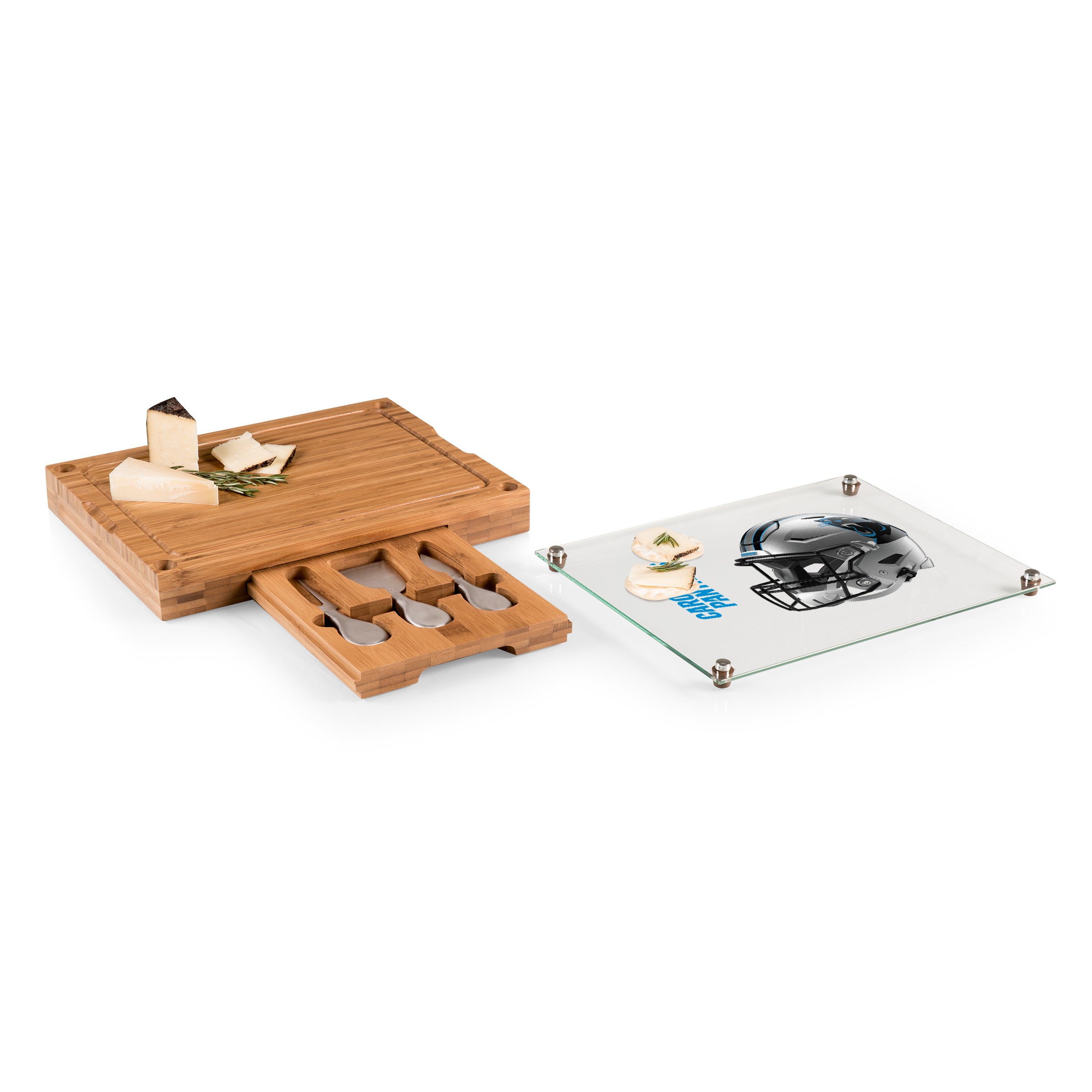 Carolina Panthers - Concerto Glass Top Cheese Cutting Board & Tools Set