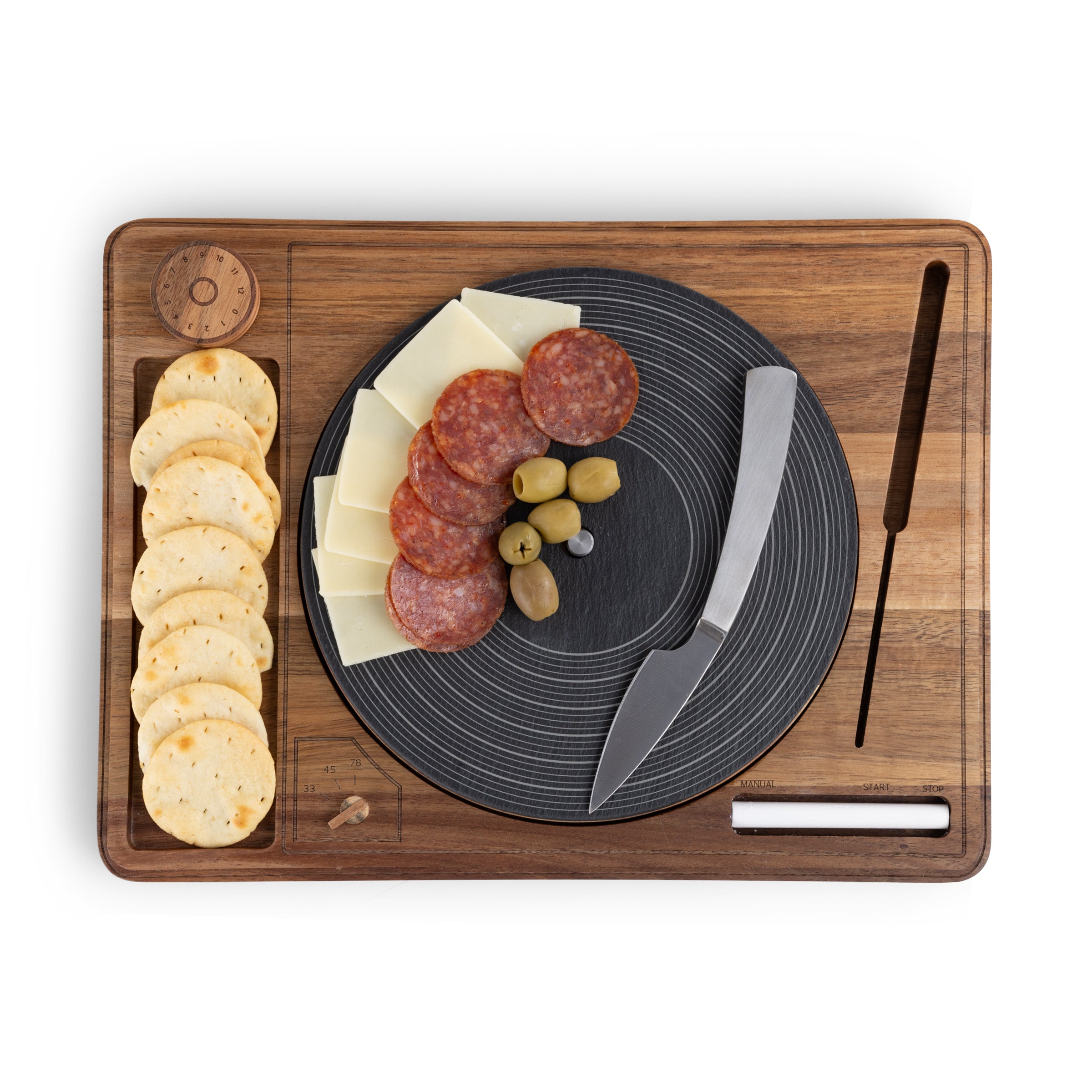 Turntable Acacia and Slate Cheese Board with Knife