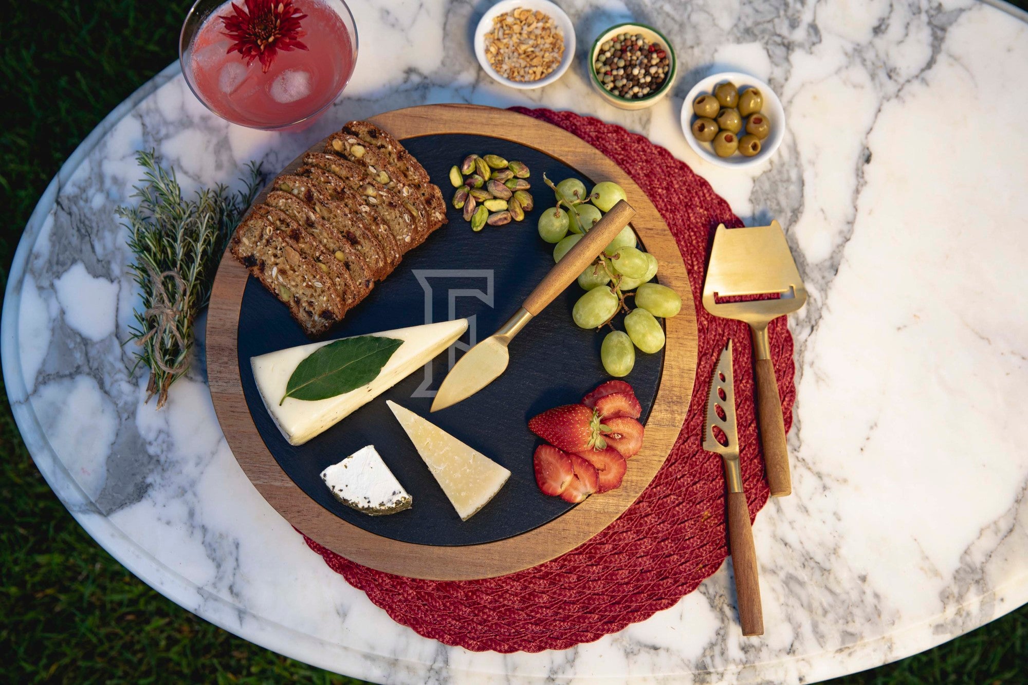 Cal State Fullerton Titans - Insignia Acacia and Slate Serving Board with Cheese Tools