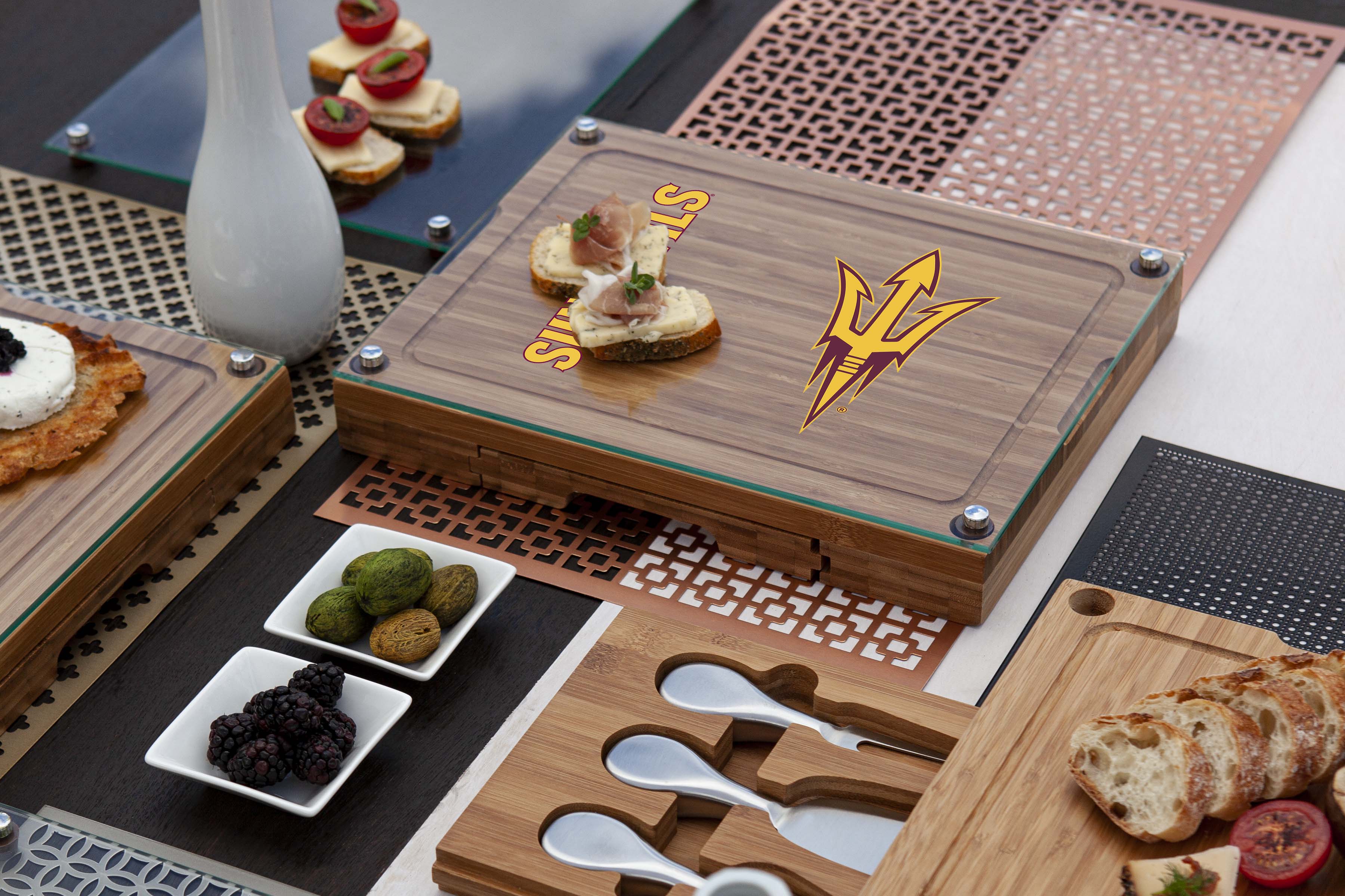 Arizona State Sun Devils - Concerto Glass Top Cheese Cutting Board & Tools Set