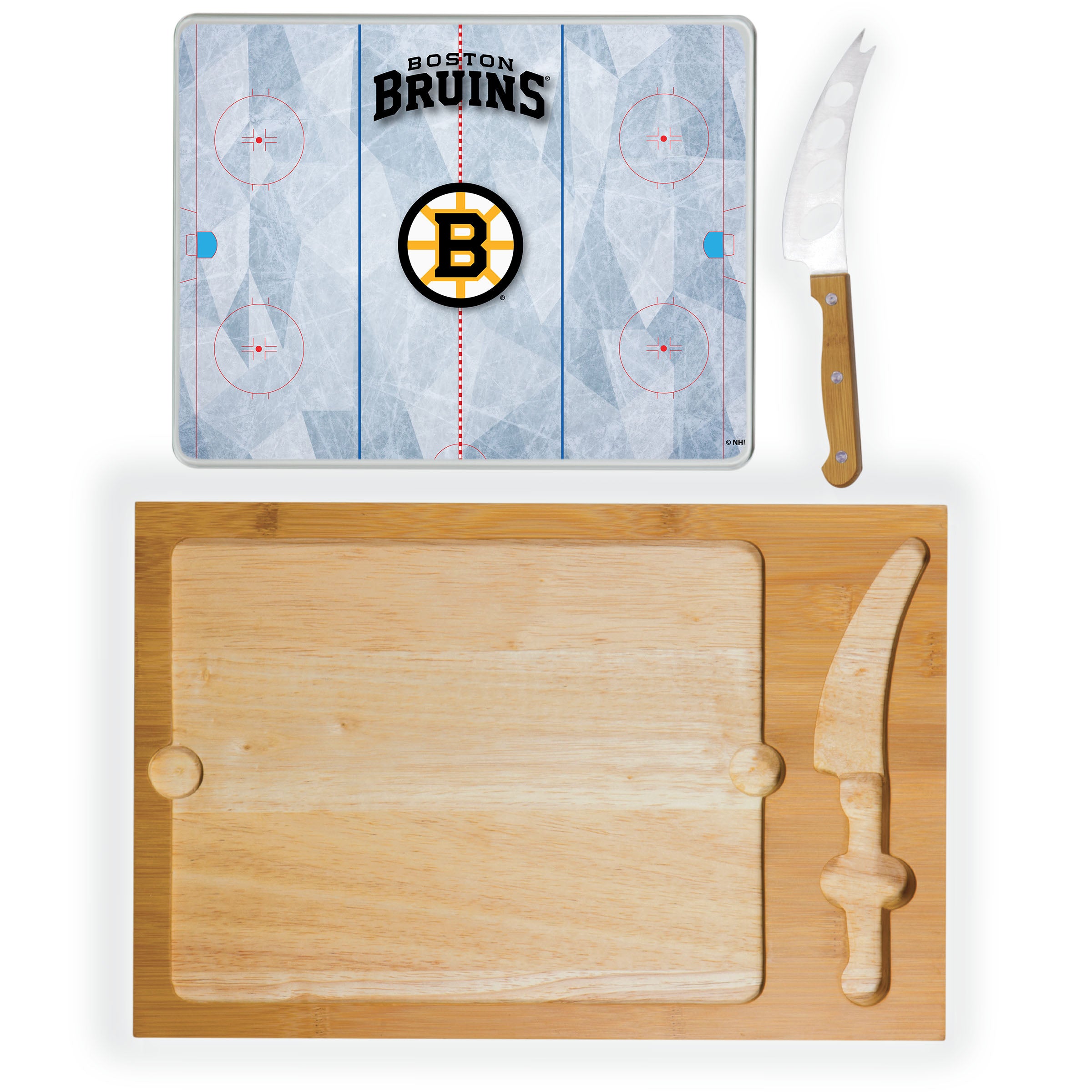 Boston Bruins Hockey Rink - Icon Glass Top Cutting Board & Knife Set
