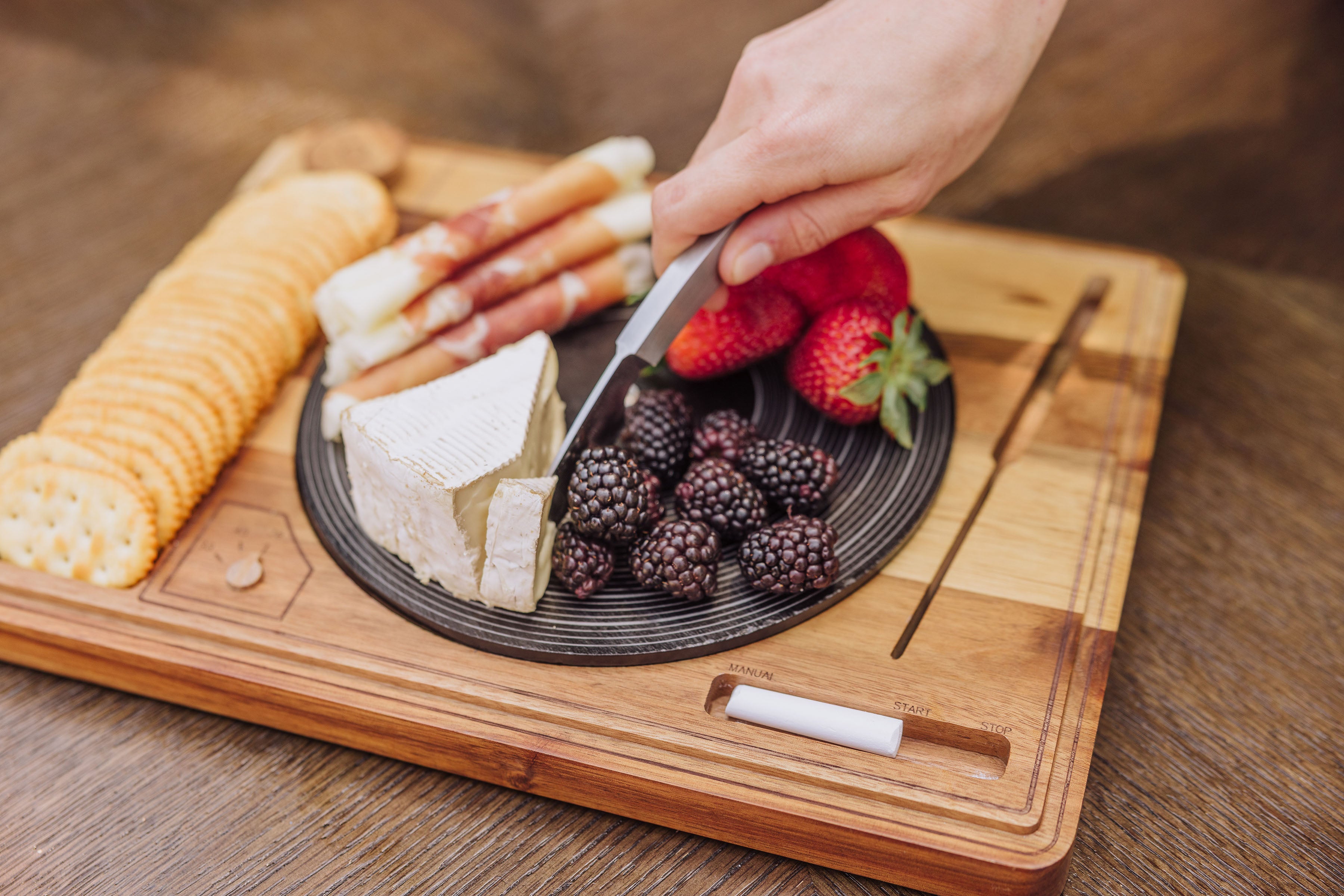 Turntable Acacia and Slate Cheese Board with Knife